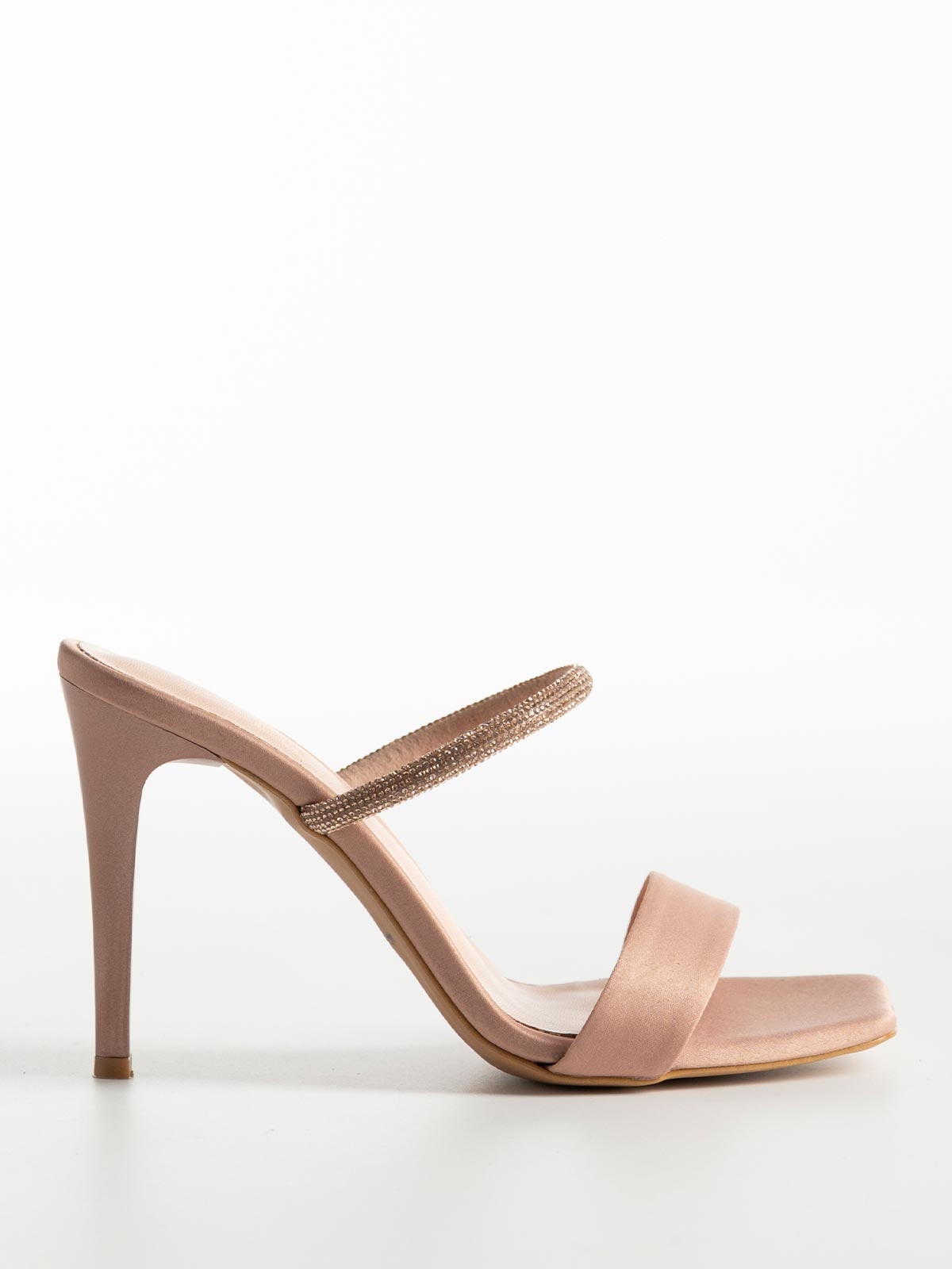 Mules BOZIKIS σατέν με strass λουράκι & λεπτό τακούνι