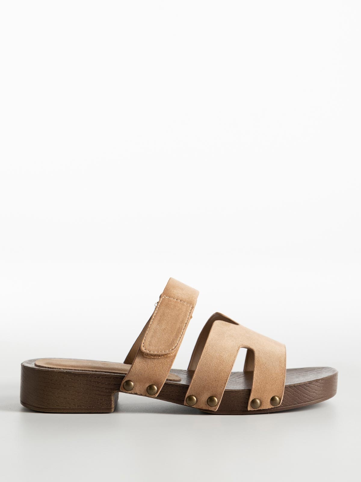 Mules suede με look-alike ξύλινη σόλα