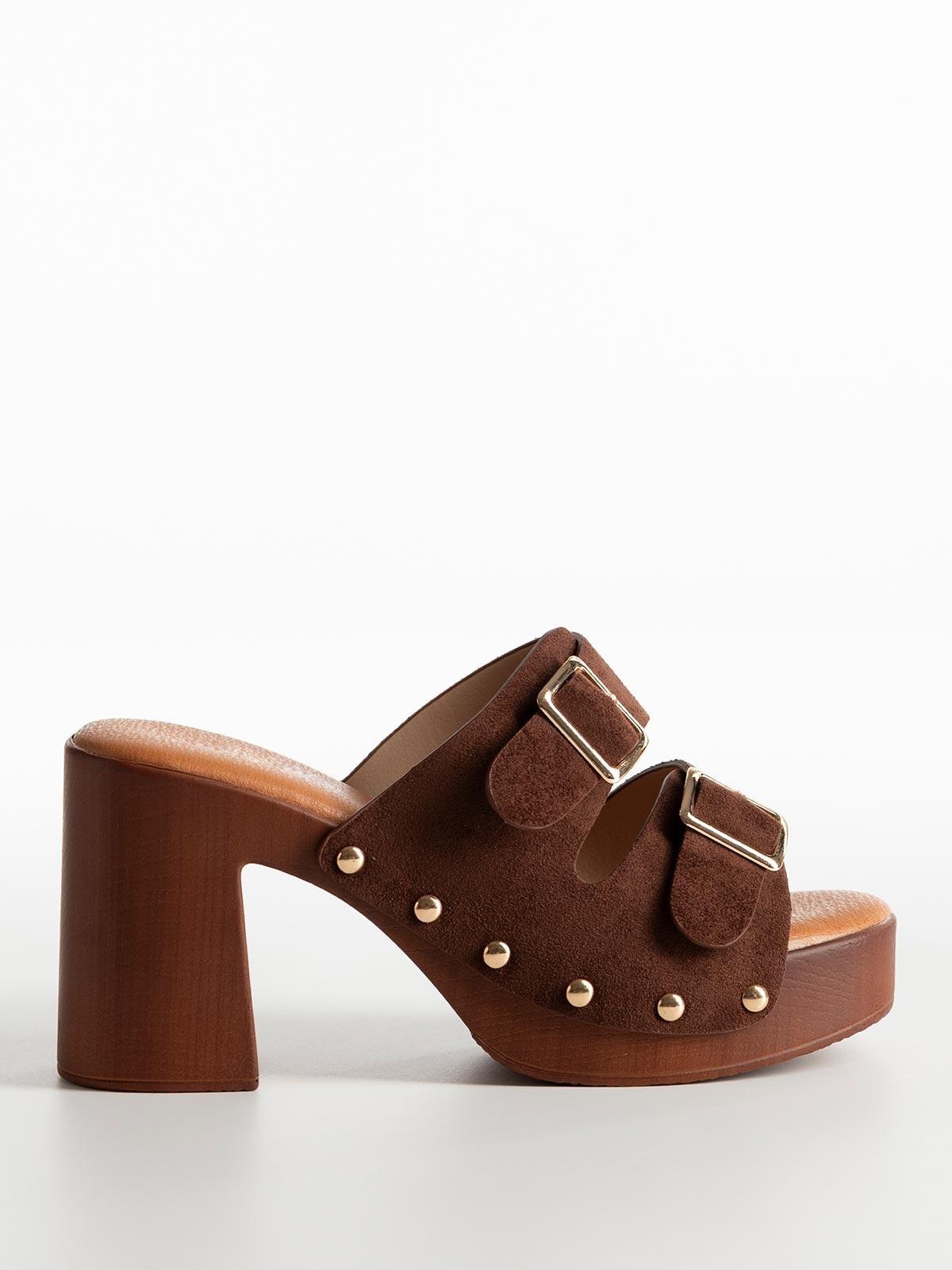 Mules suede με χοντρό τακούνι & ρυθμιζόμενες φάσες