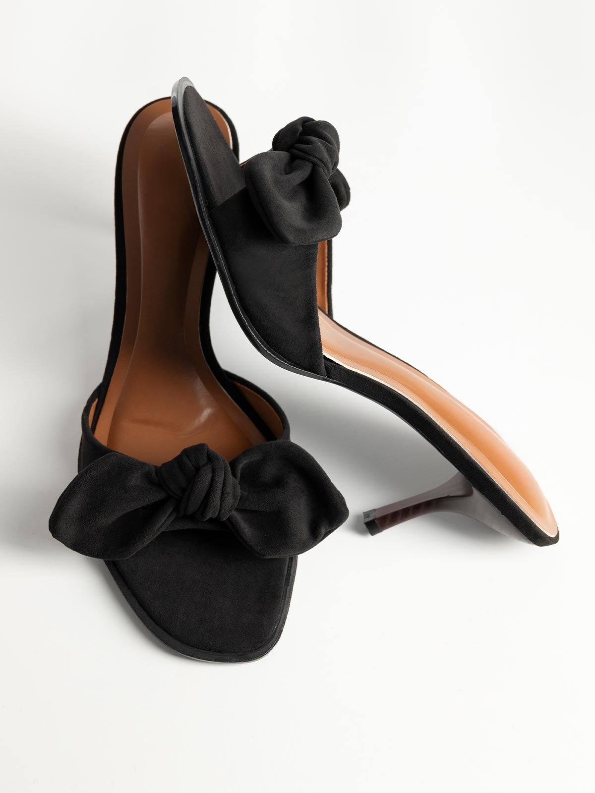 Mules suede με φιόγκο & λεπτό τακούνι