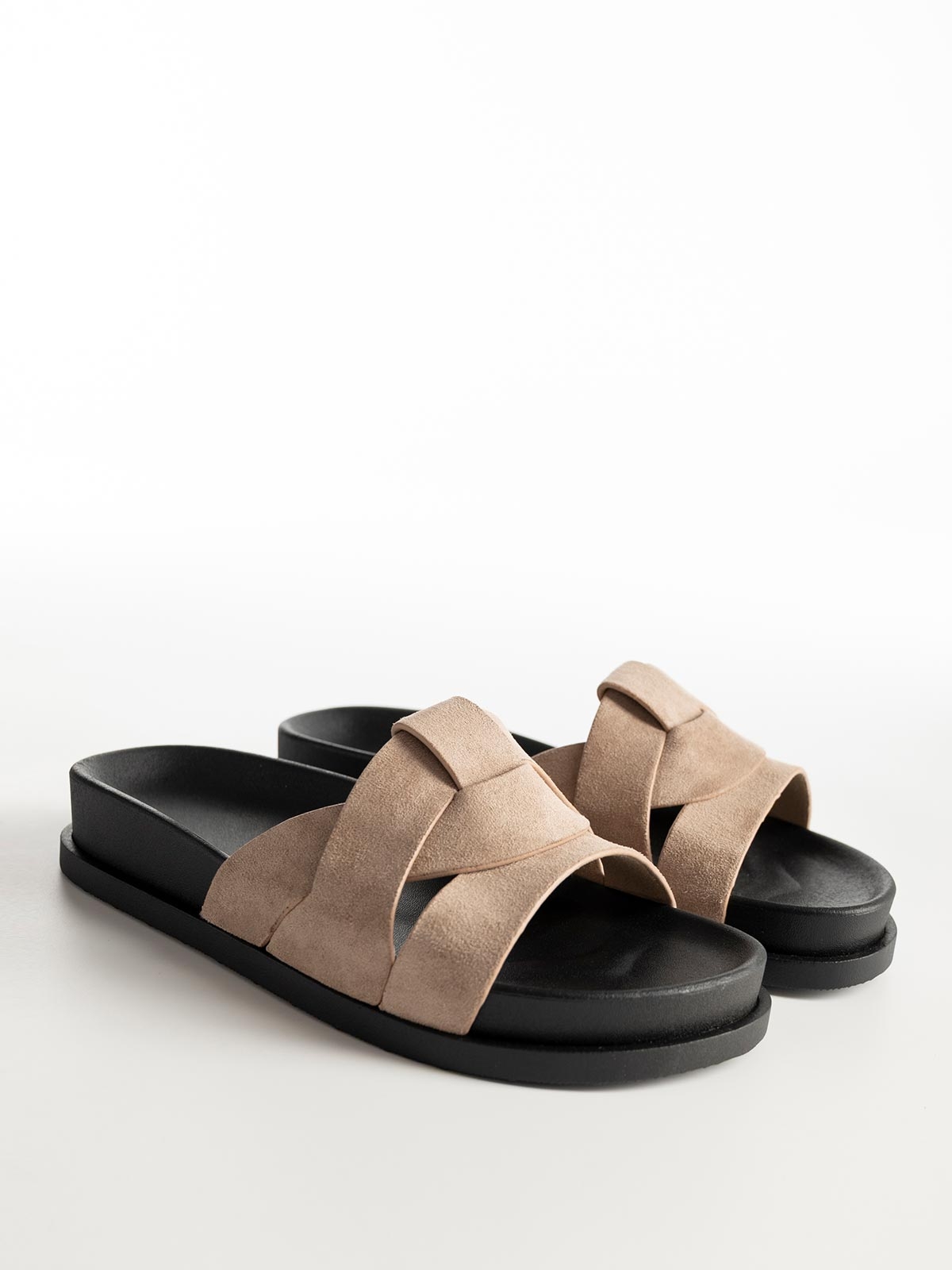 Flatforms suede με πλεκτά λουράκια
