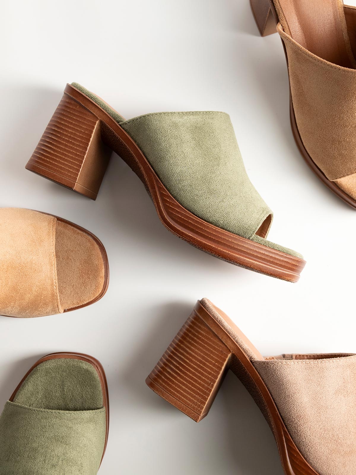 Mules suede με φιάπα & χοντρό τακούνι
