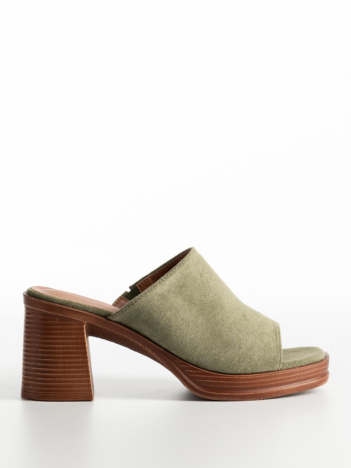 Mules suede με φιάπα & χοντρό τακούνι