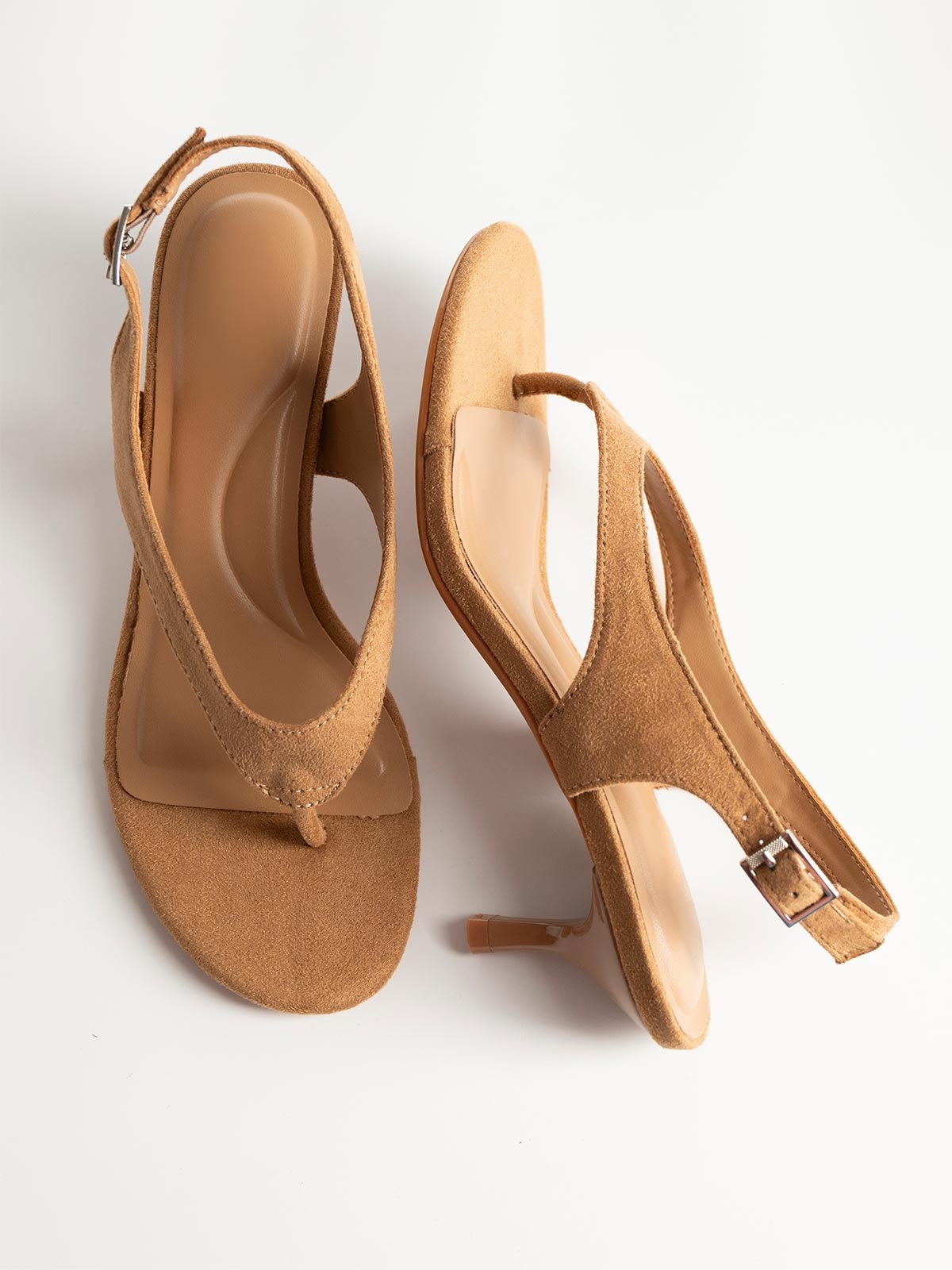 Πέδιλα σουέτ με δίχαλο & kitten heel