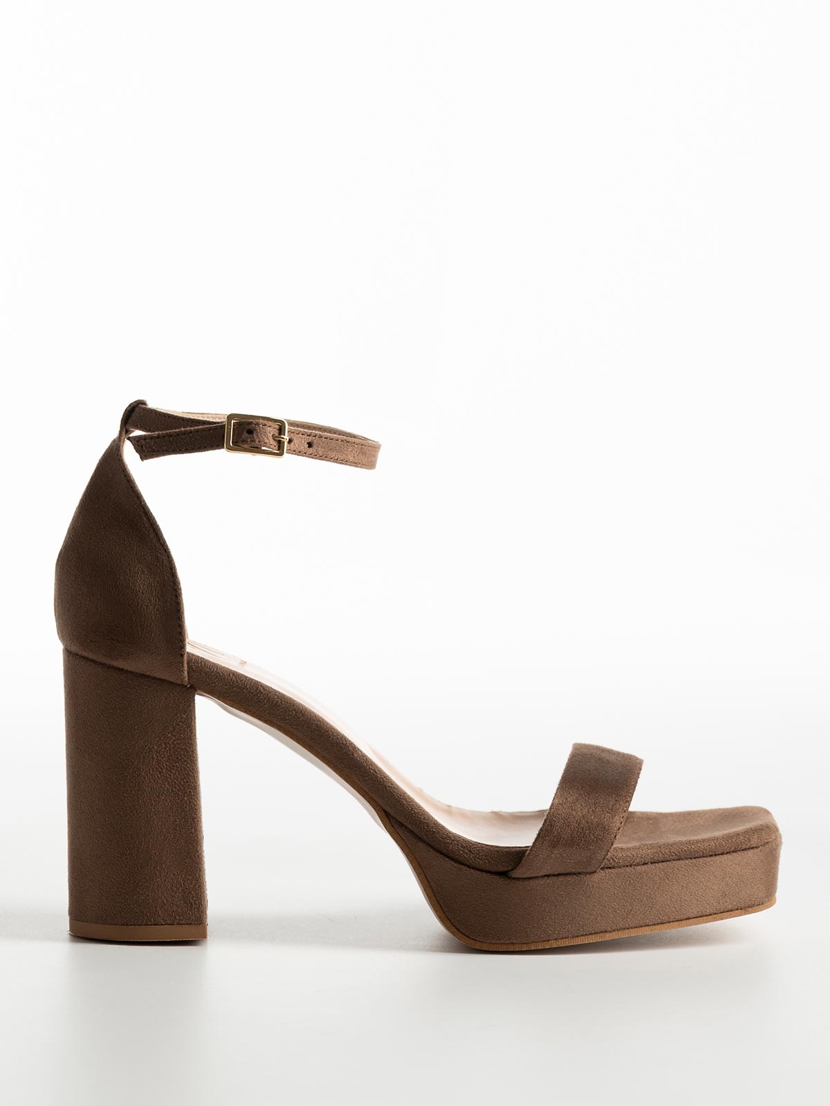 Πέδιλα Gin suede με φάσα & χοντρό τακούνι
