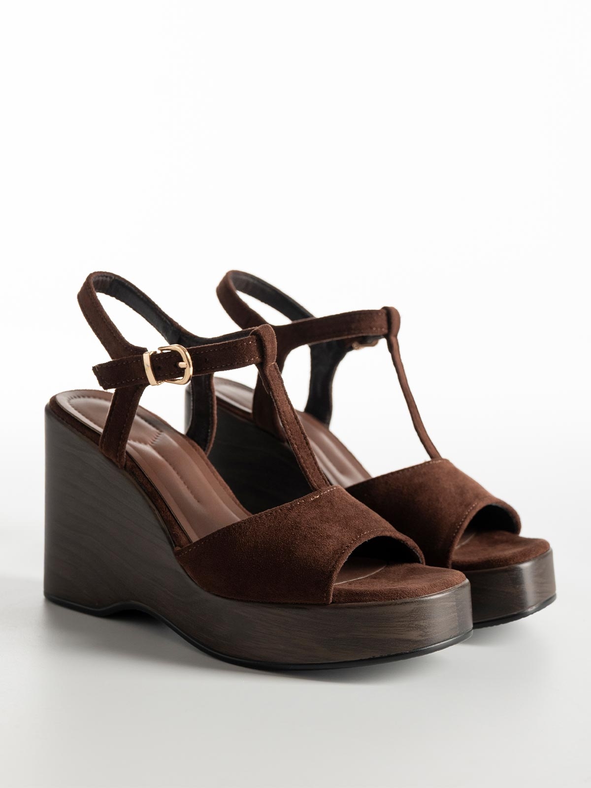 Πλατφόρμες suede με φάσα & look alike ξύλινη σόλα