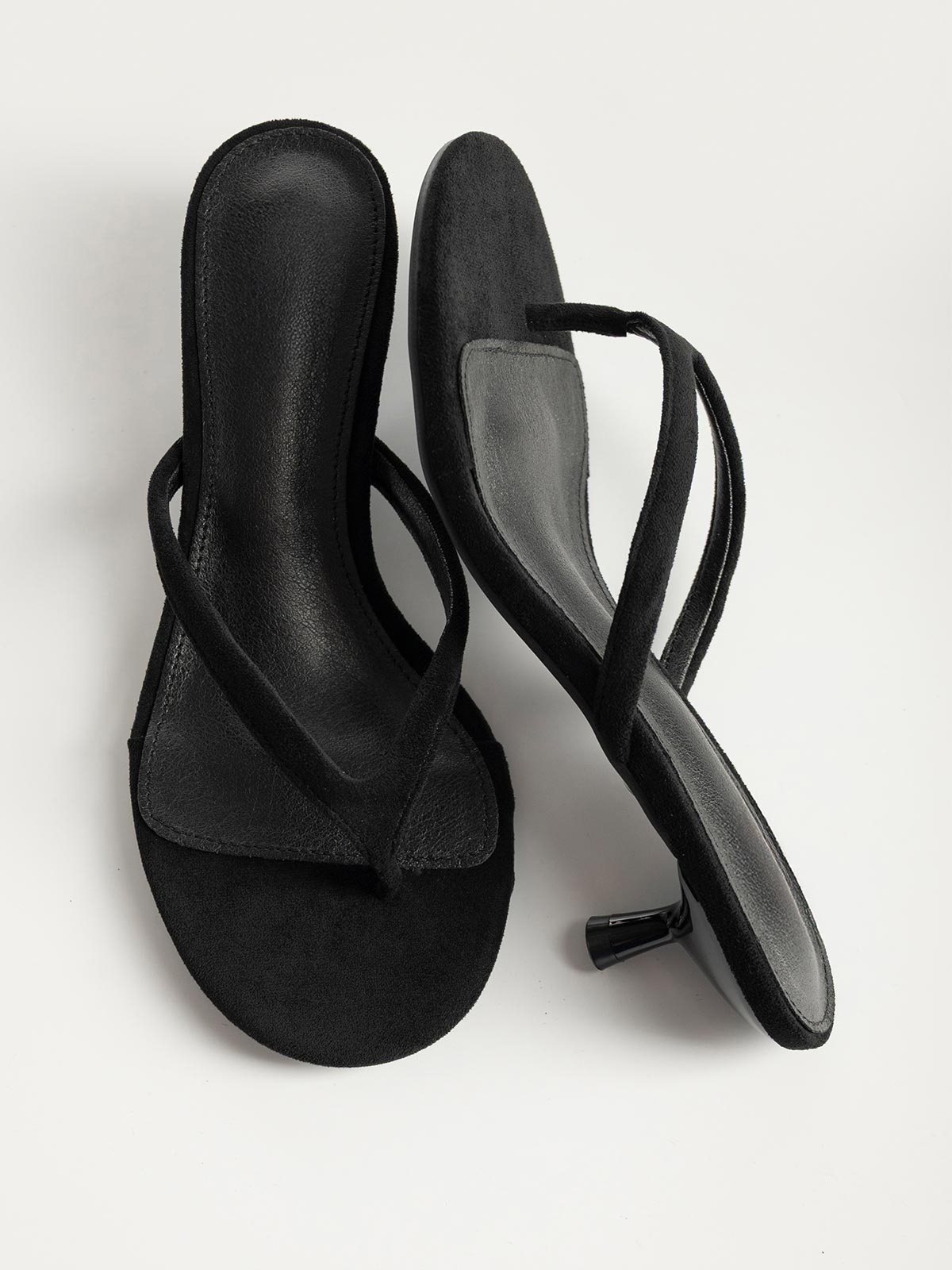 Mules suede με δίχαλο & kitten heel