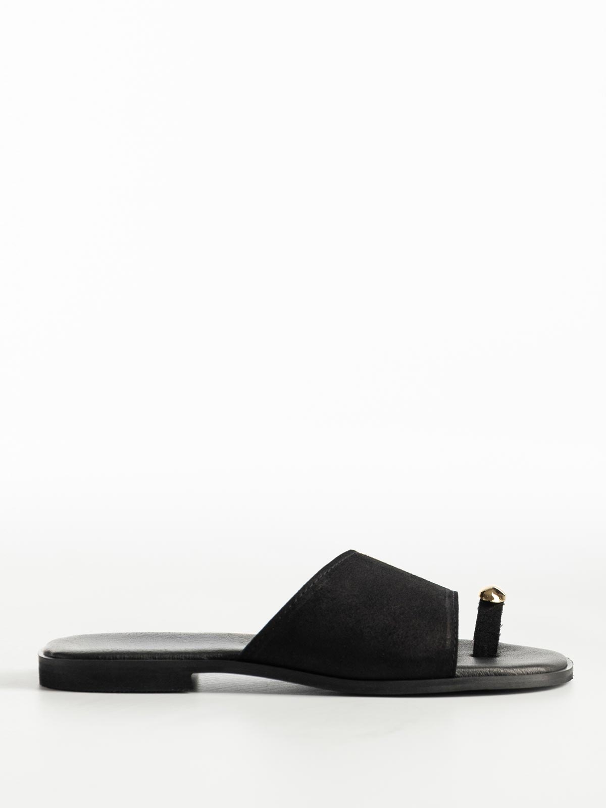 Flat σανδάλια suede με φάσα & toe ring