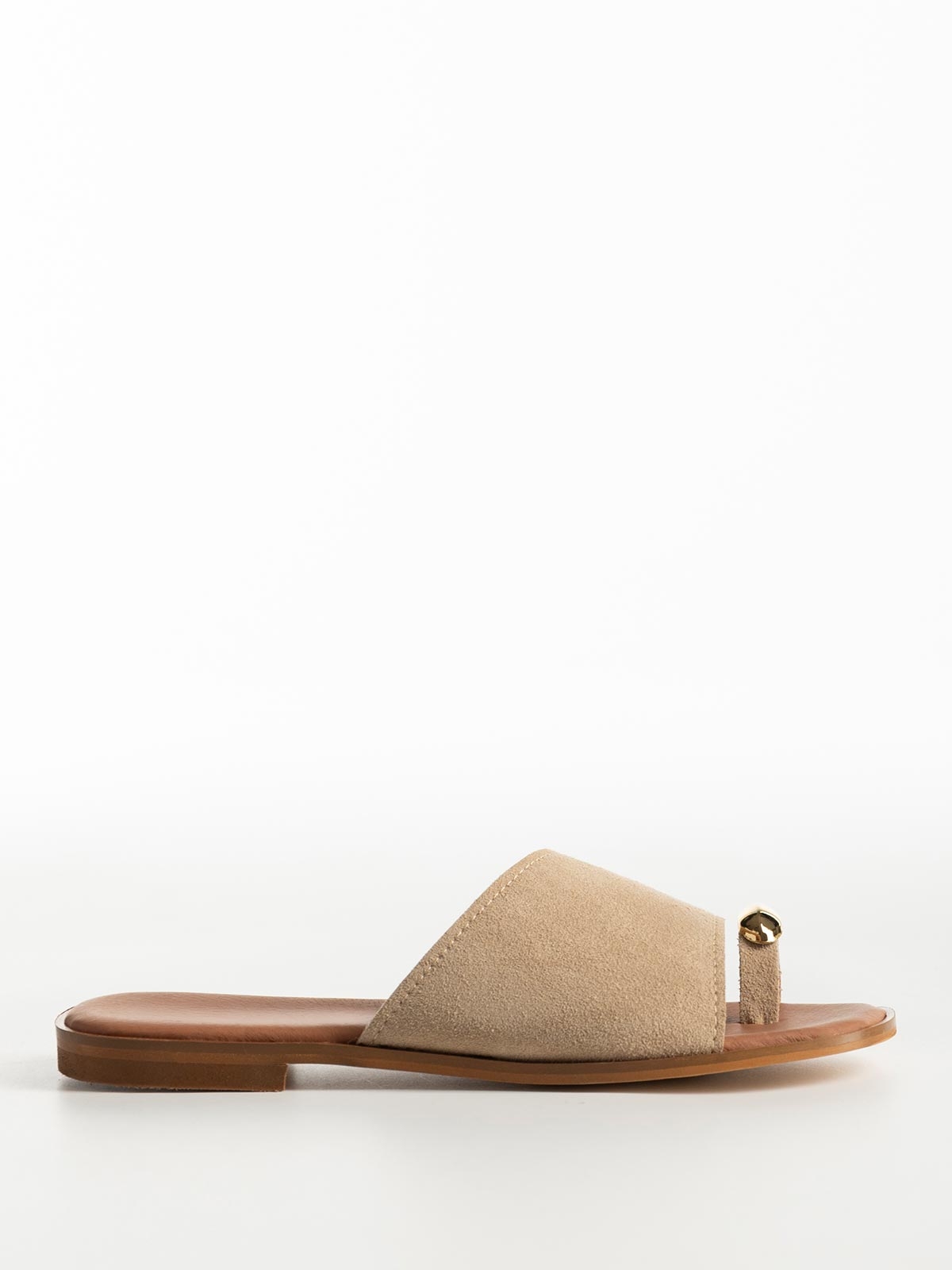 Flat σανδάλια suede με φάσα & toe ring
