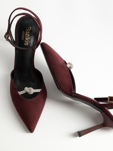 Openheel γόβες BOZIKIS suede με strass λεπτομέρεια