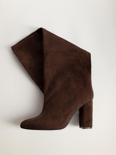 Suede μπότες με χοντρό ψηλό τακούνι