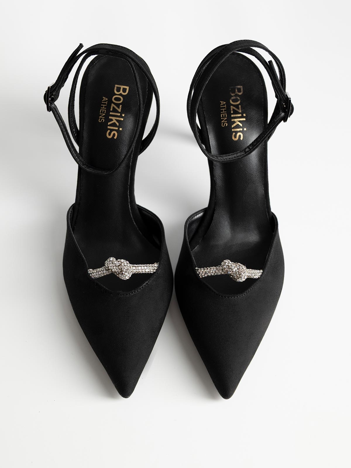 Openheel γόβες BOZIKIS suede με strass λεπτομέρεια