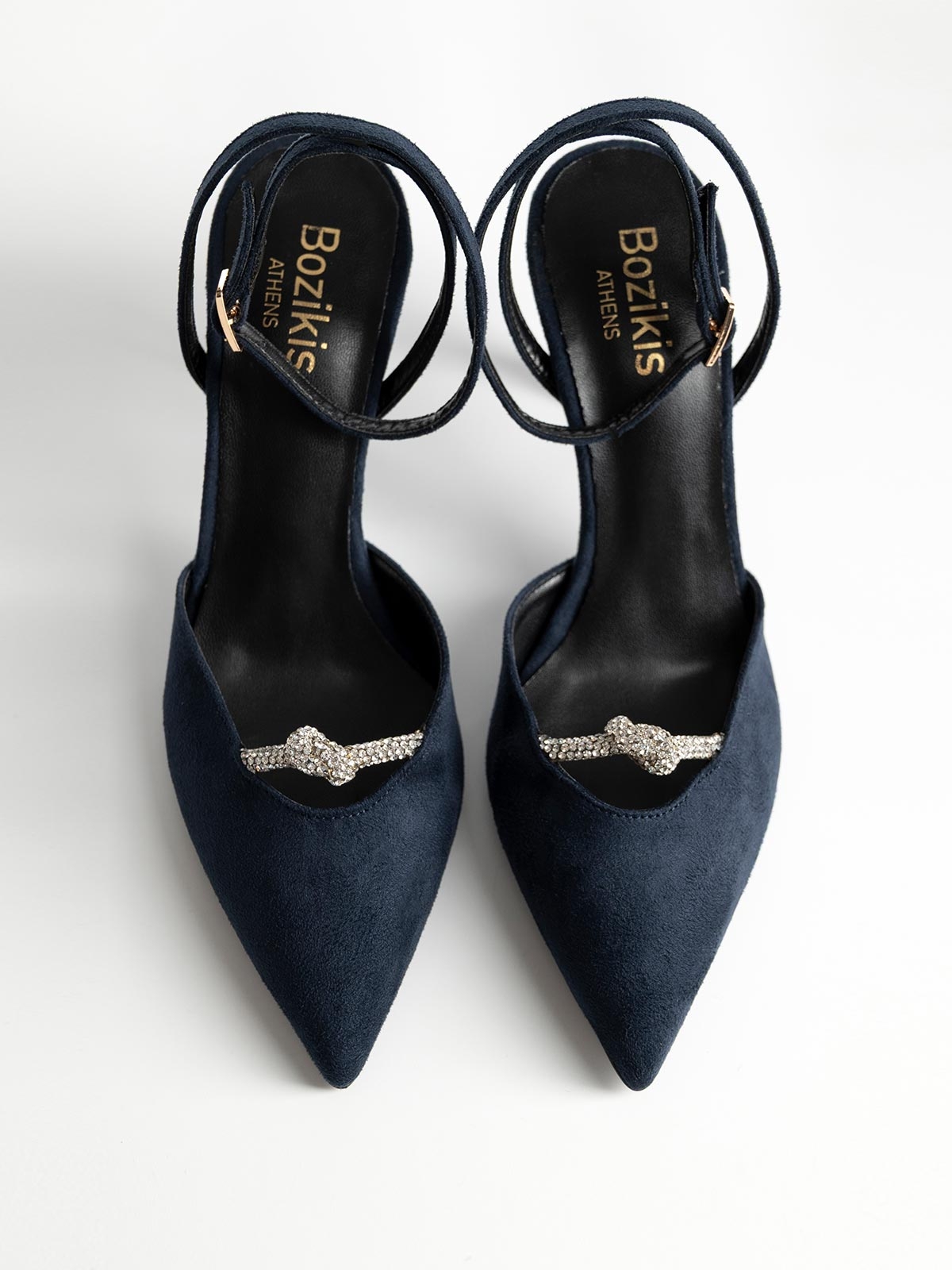 Openheel γόβες BOZIKIS suede με strass λεπτομέρεια