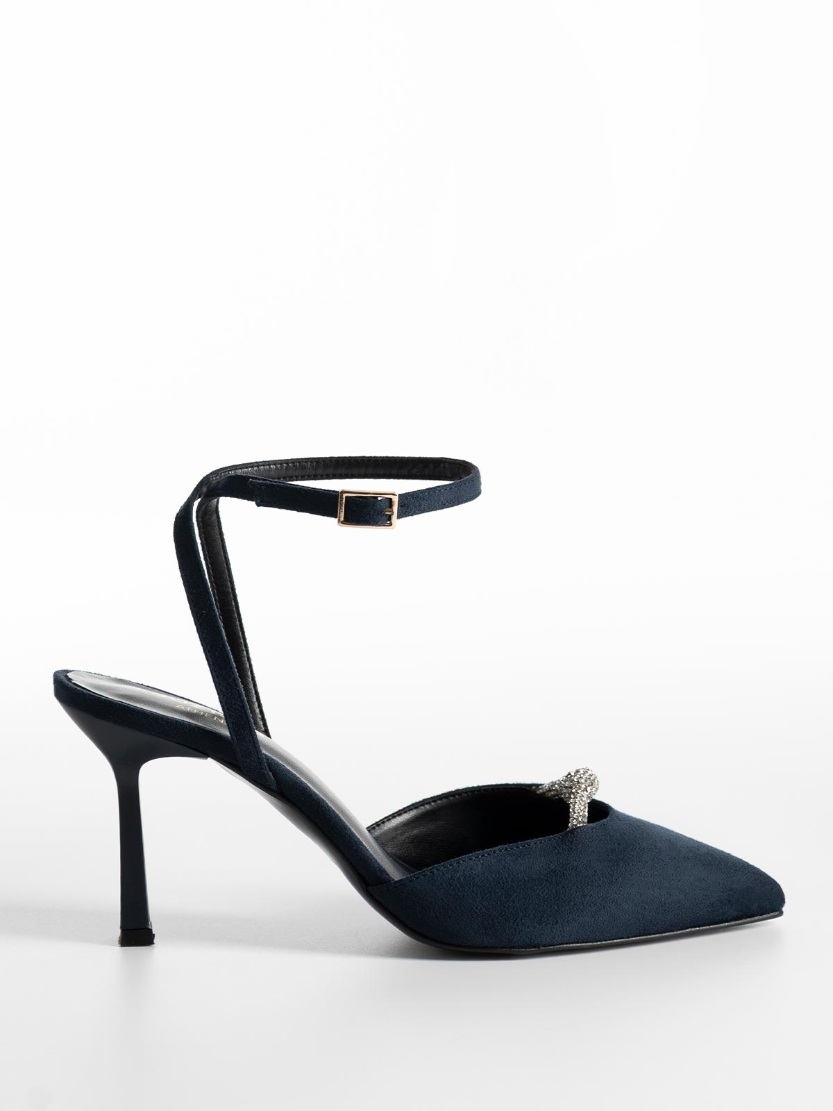 Openheel γόβες BOZIKIS suede με strass λεπτομέρεια
