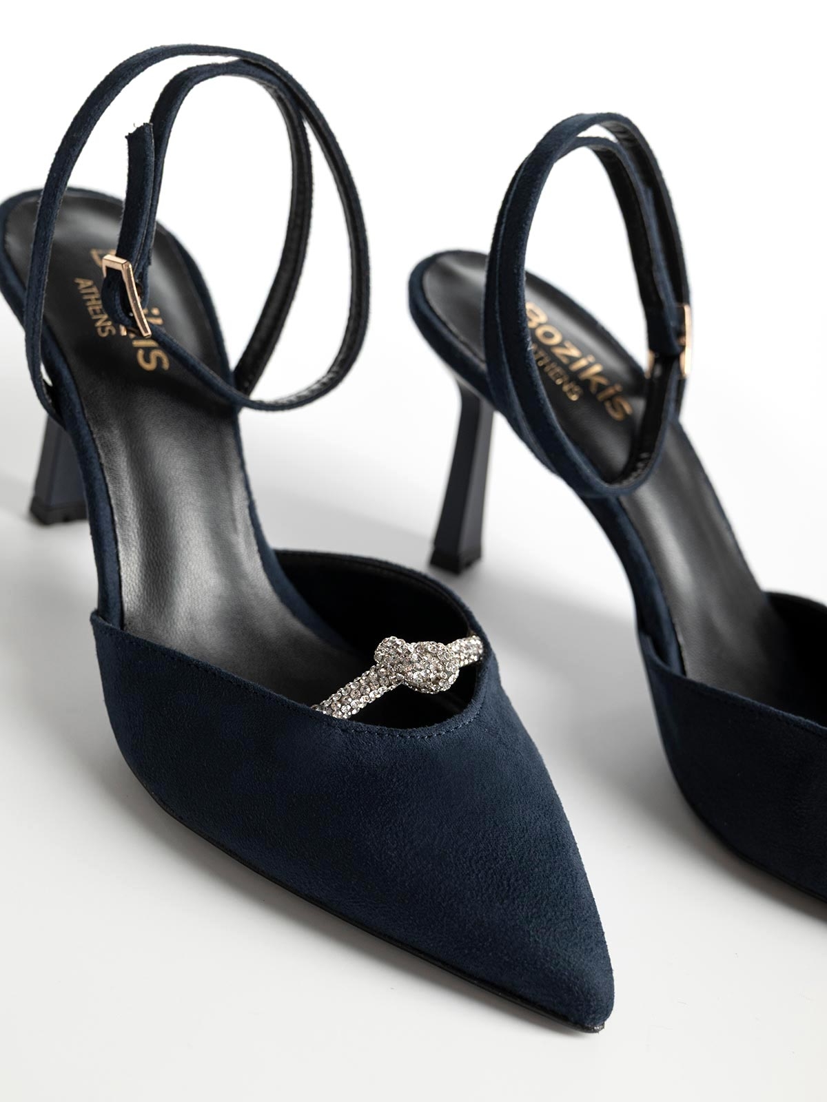 Openheel γόβες BOZIKIS suede με strass λεπτομέρεια