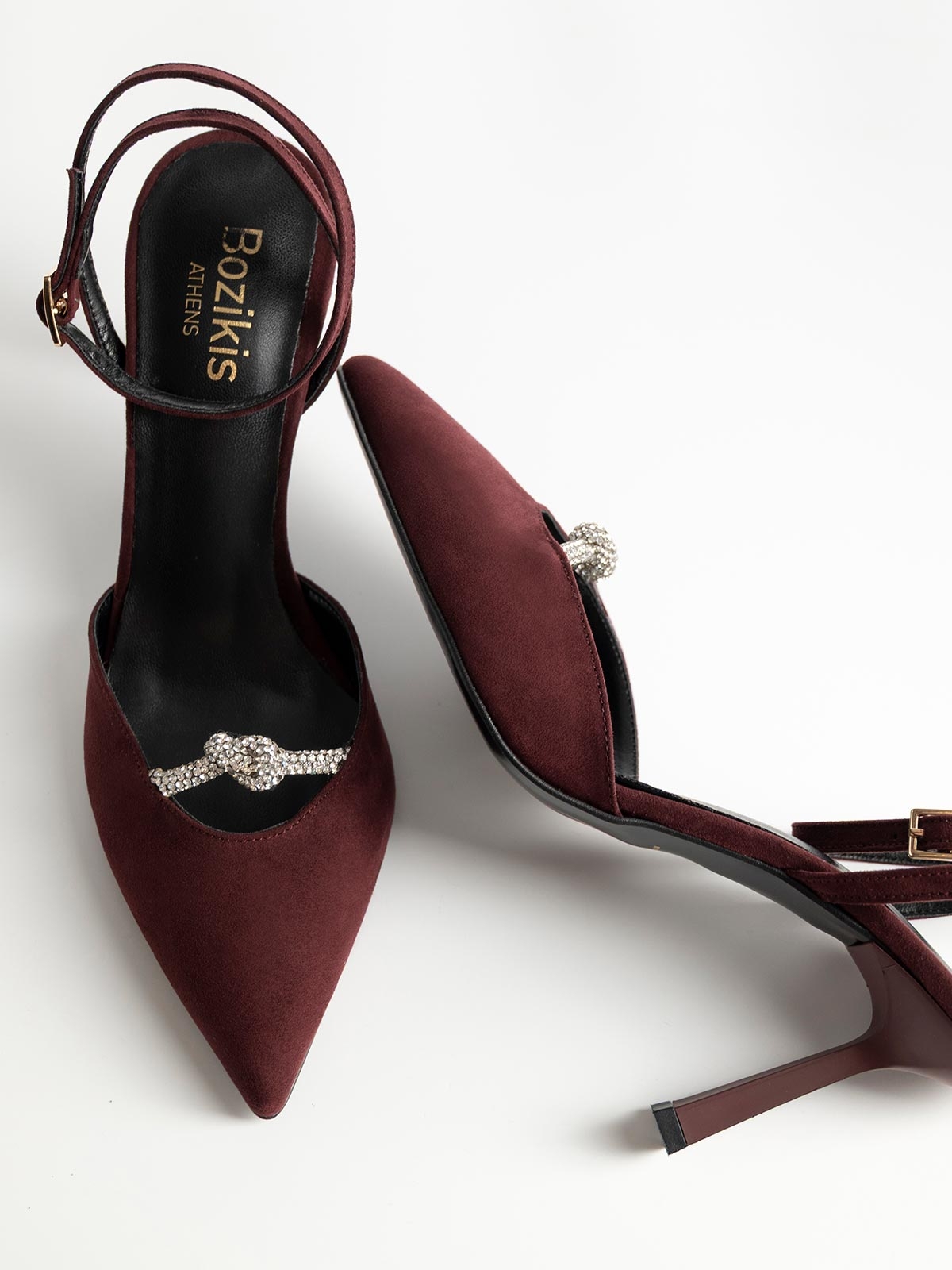 Openheel γόβες BOZIKIS suede με strass λεπτομέρεια