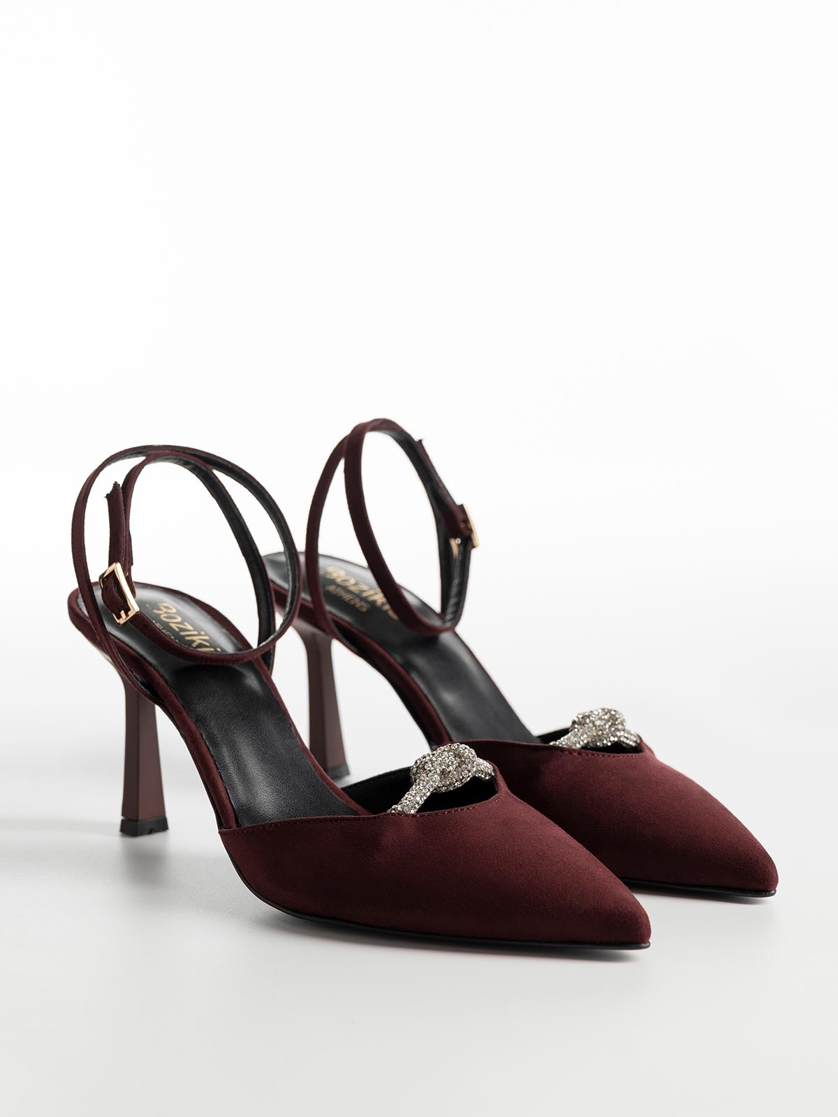 Openheel γόβες BOZIKIS suede με strass λεπτομέρεια