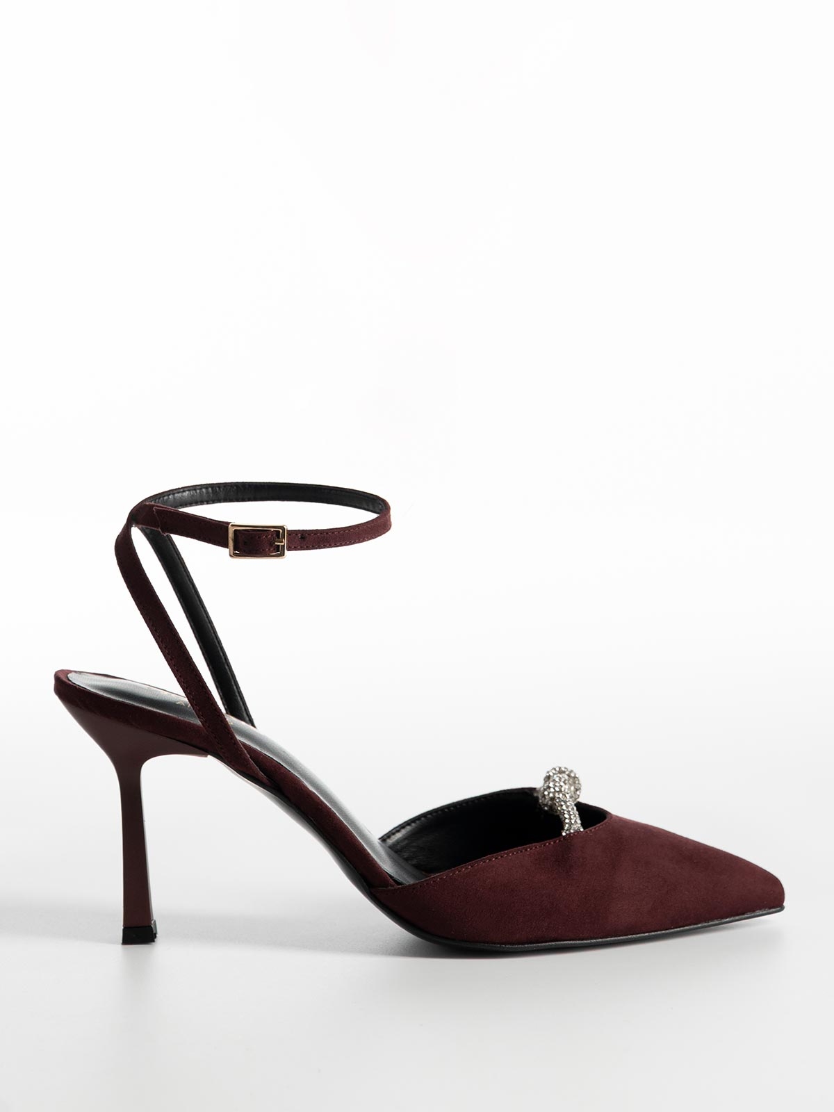 Openheel γόβες BOZIKIS suede με strass λεπτομέρεια