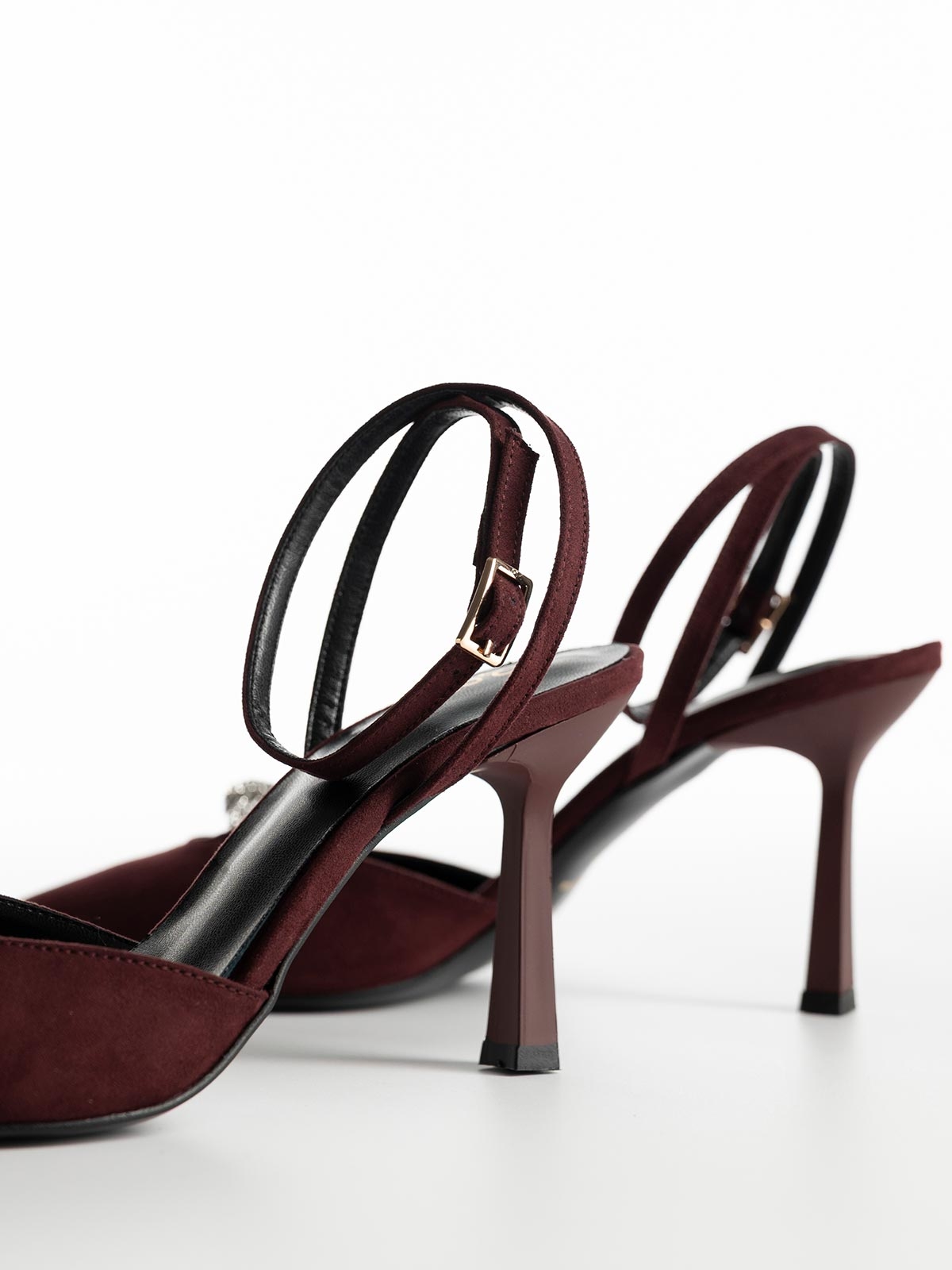 Openheel γόβες BOZIKIS suede με strass λεπτομέρεια