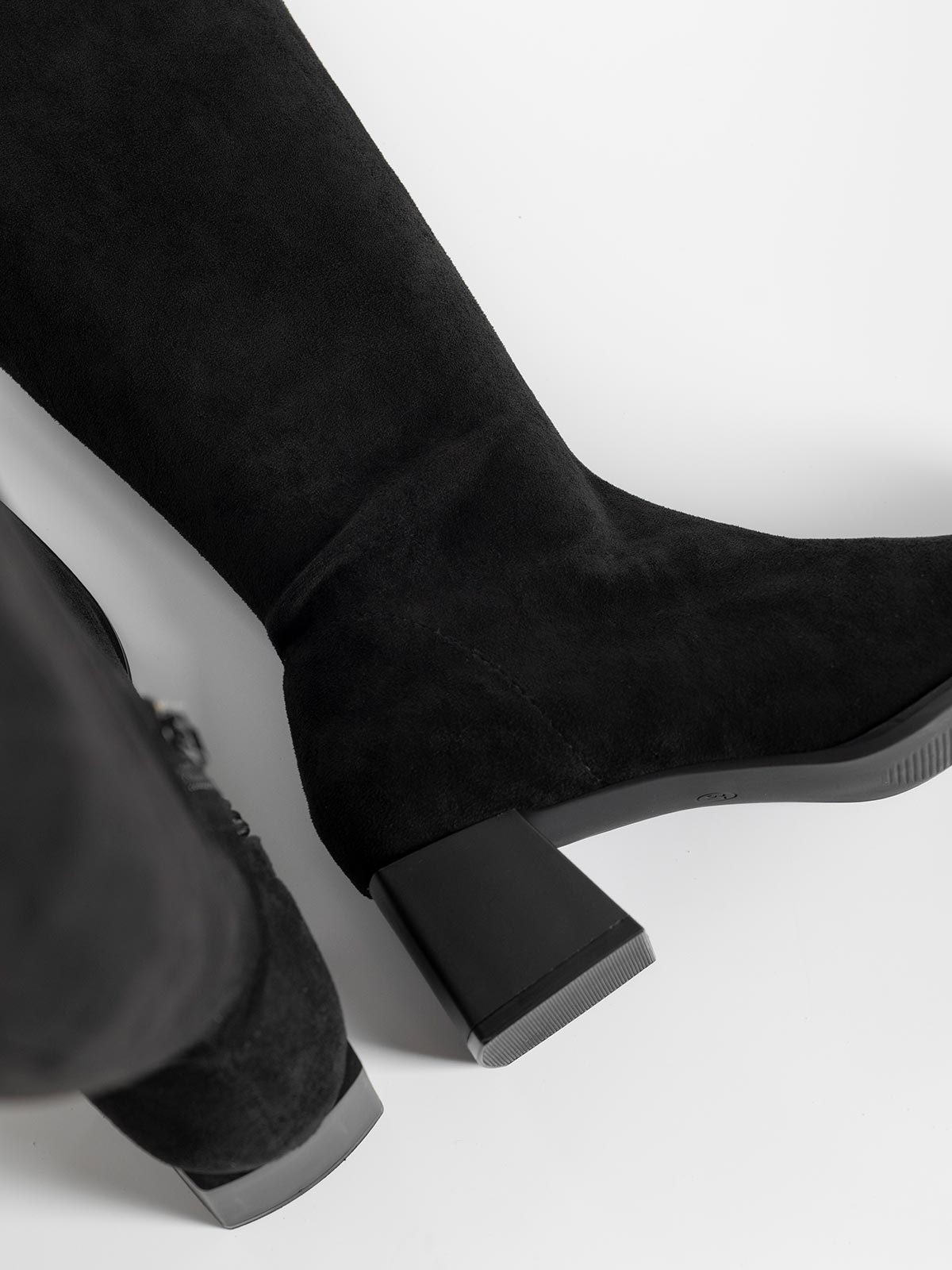 Μπότες suede κάλτσα με χοντρό τακούνι