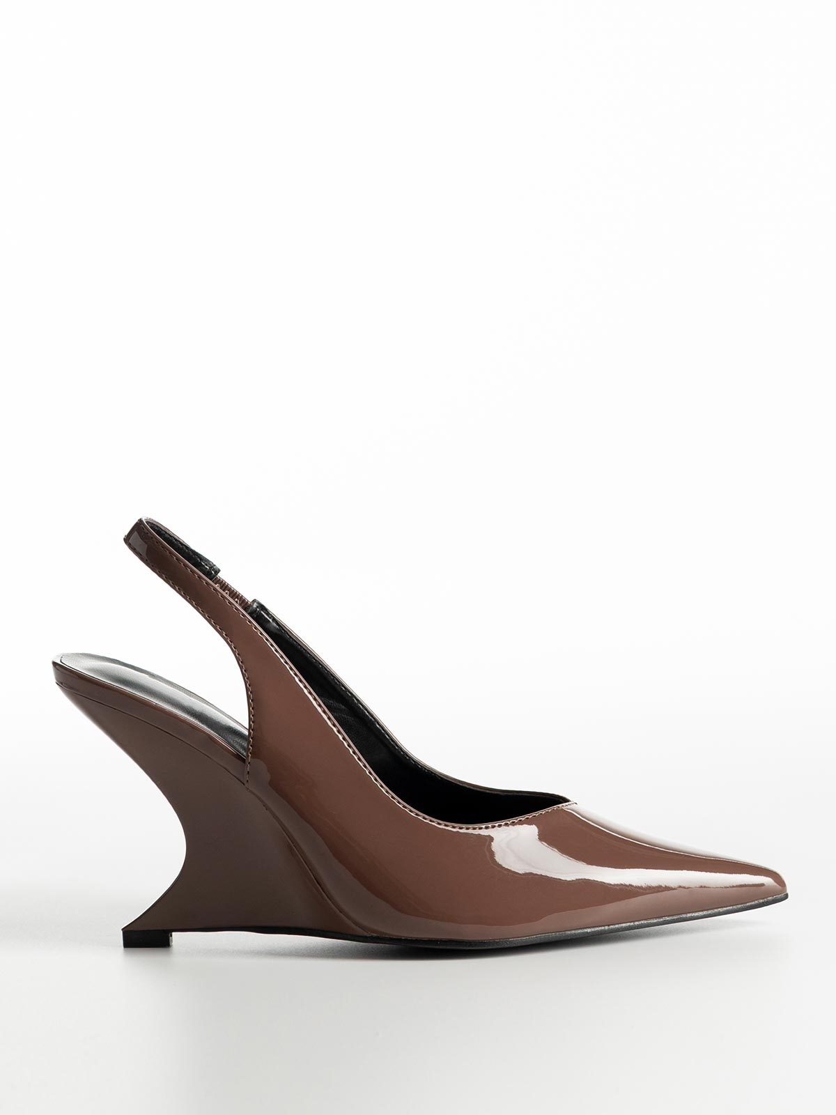 Λουστρίνι γόβες openheel με τακούνι πλατφόρμα