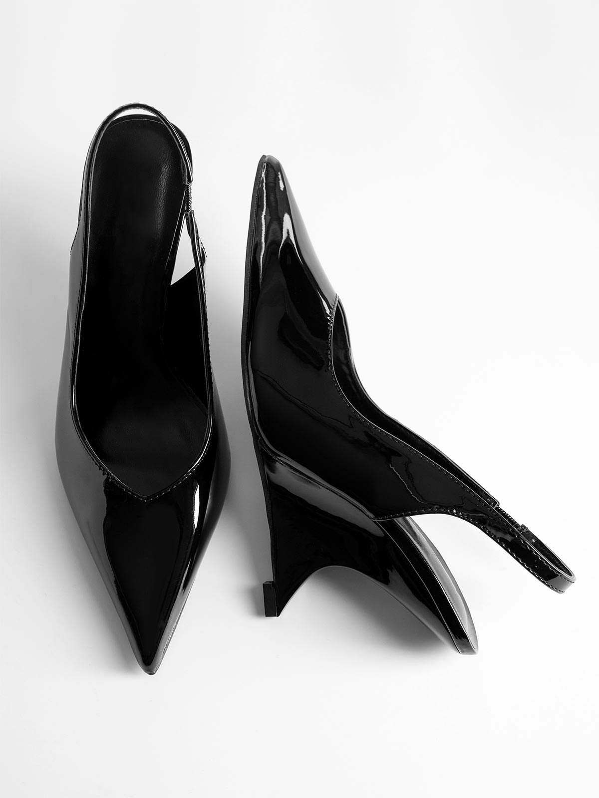 Λουστρίνι γόβες openheel με τακούνι πλατφόρμα