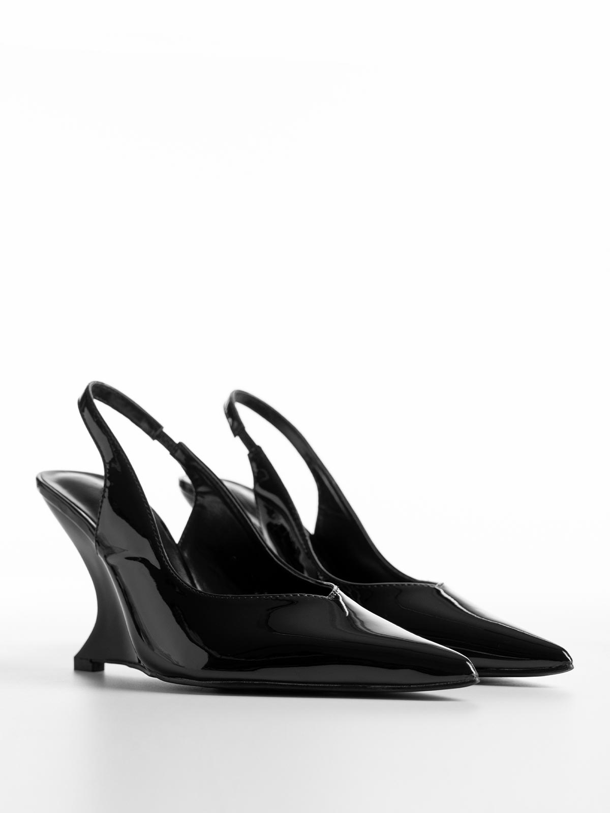 Λουστρίνι γόβες openheel με τακούνι πλατφόρμα