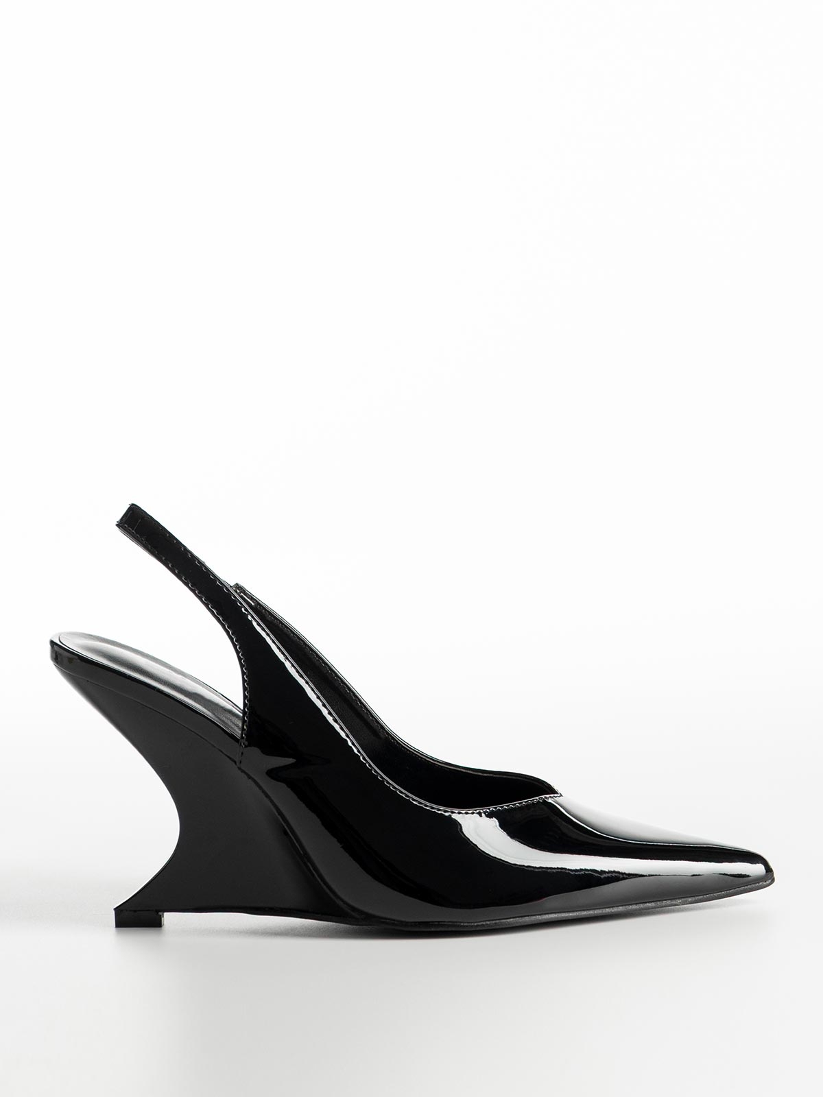 Λουστρίνι γόβες openheel με τακούνι πλατφόρμα