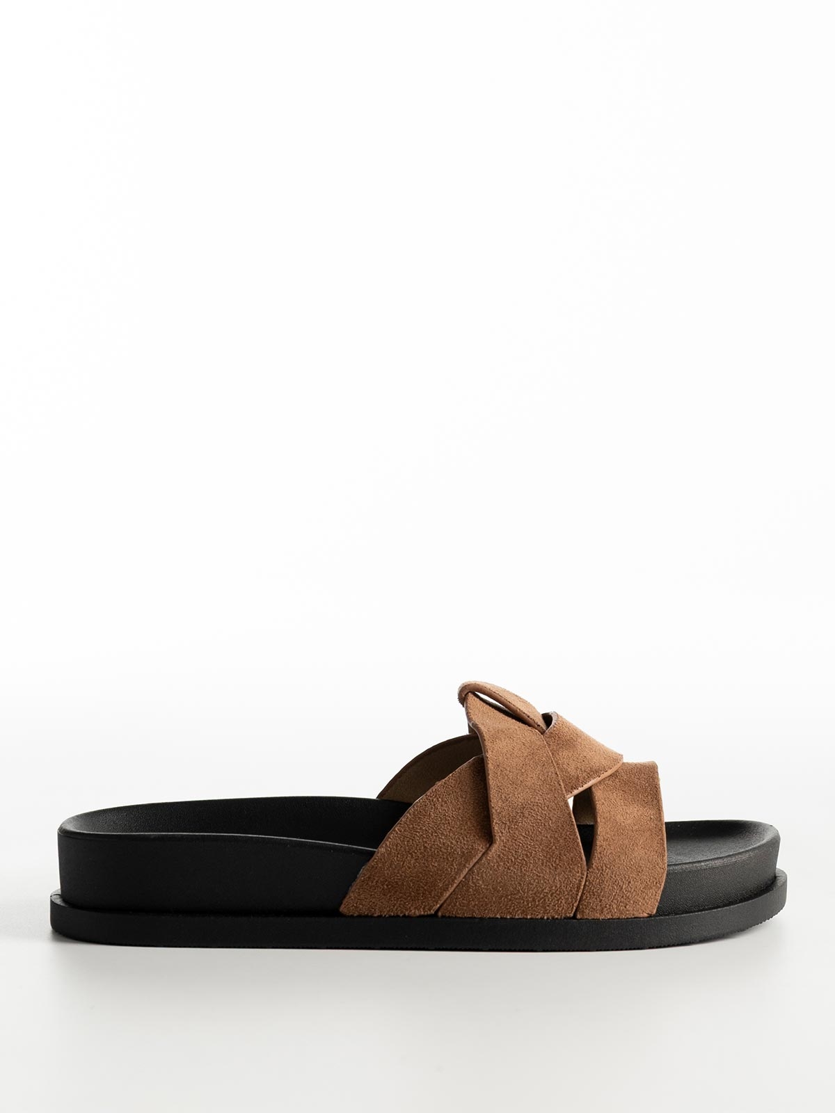 Flatforms suede με πλεκτά λουράκια