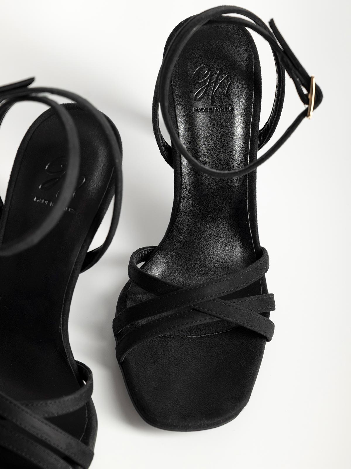 Πέδιλα Gin suede με λουράκια & λεπτό τακούνι