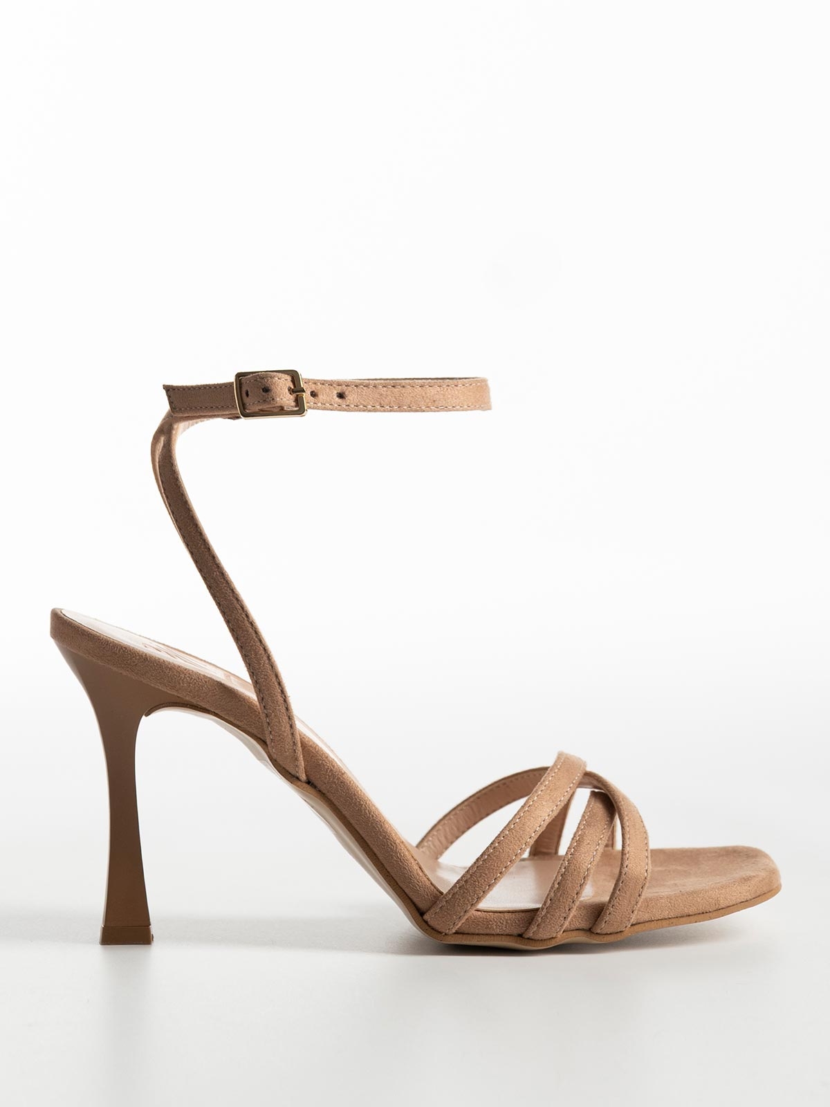 Πέδιλα Gin suede με λουράκια & λεπτό τακούνι