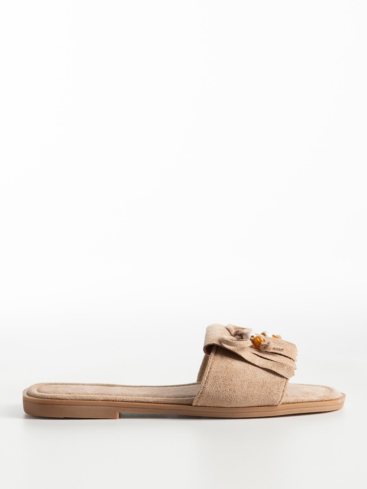Flat σανδάλια suede με κρόσια