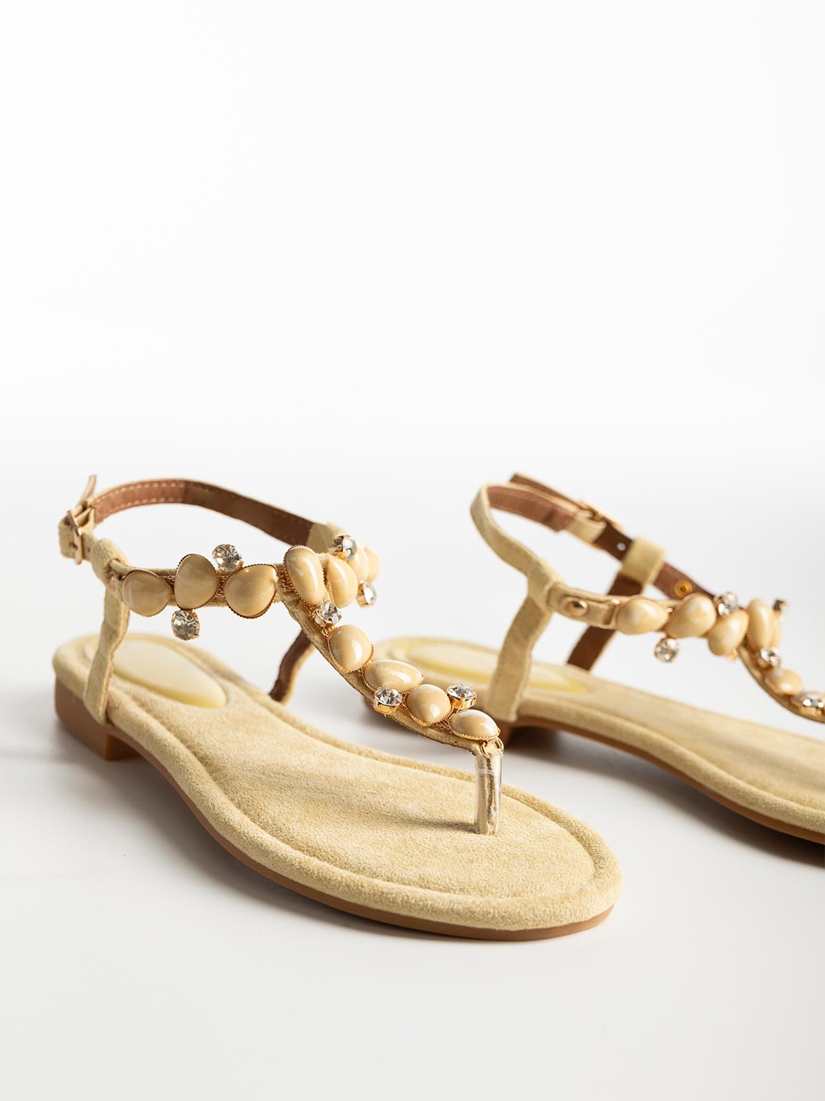 Flat σανδάλια σουέτ με δίχαλο