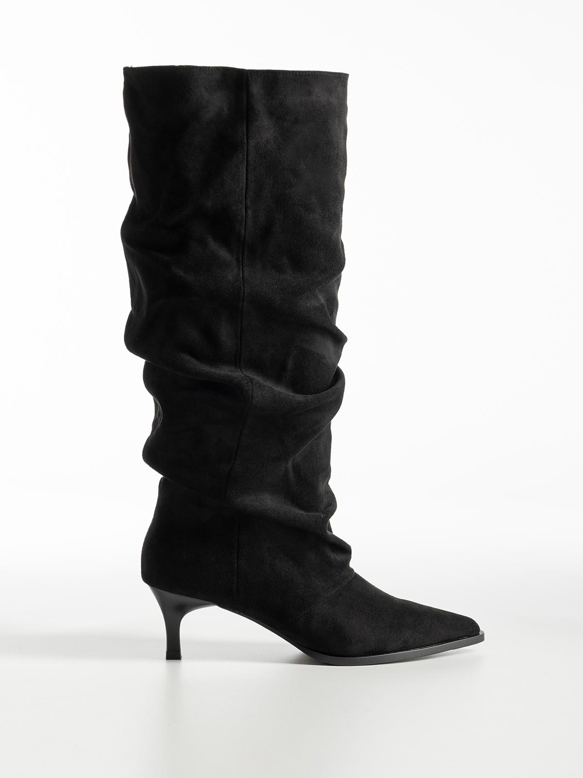 Μυτερές suede μπότες με σούρες & λεπτό τακούνι