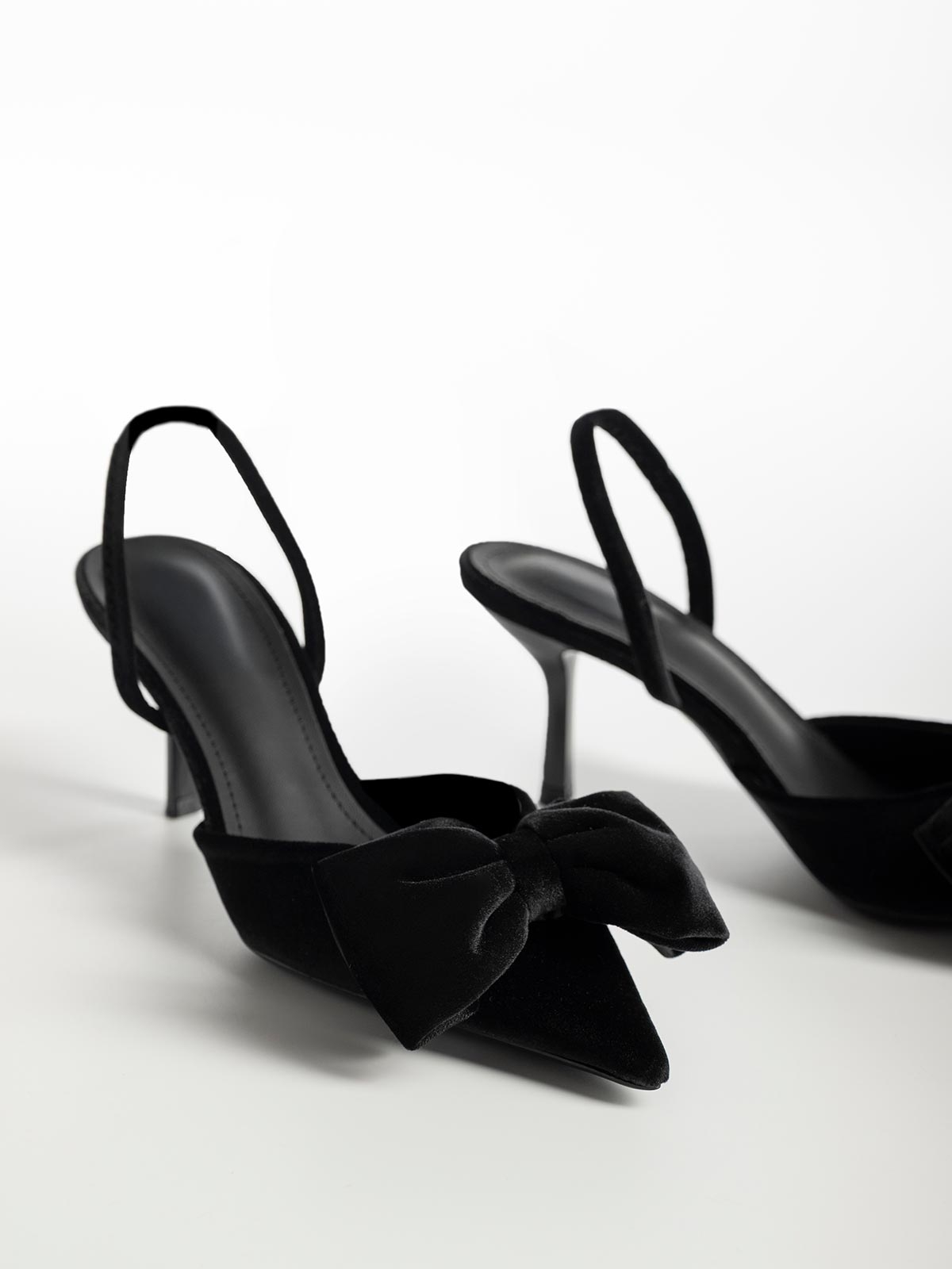 Slingback γόβες βελούδο με φιόγκο & λεπτό τακούνι
