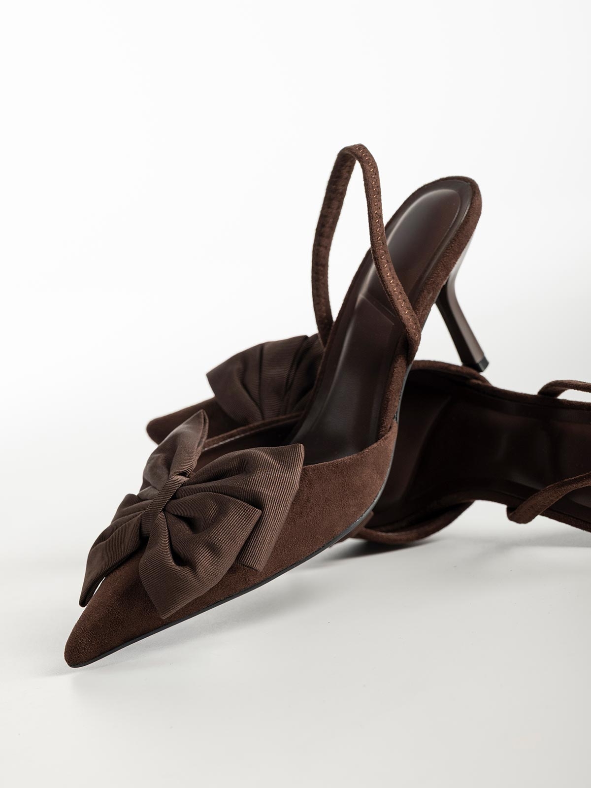 Γόβες openheel suede με φιόγκο & λεπτό τακούνι
