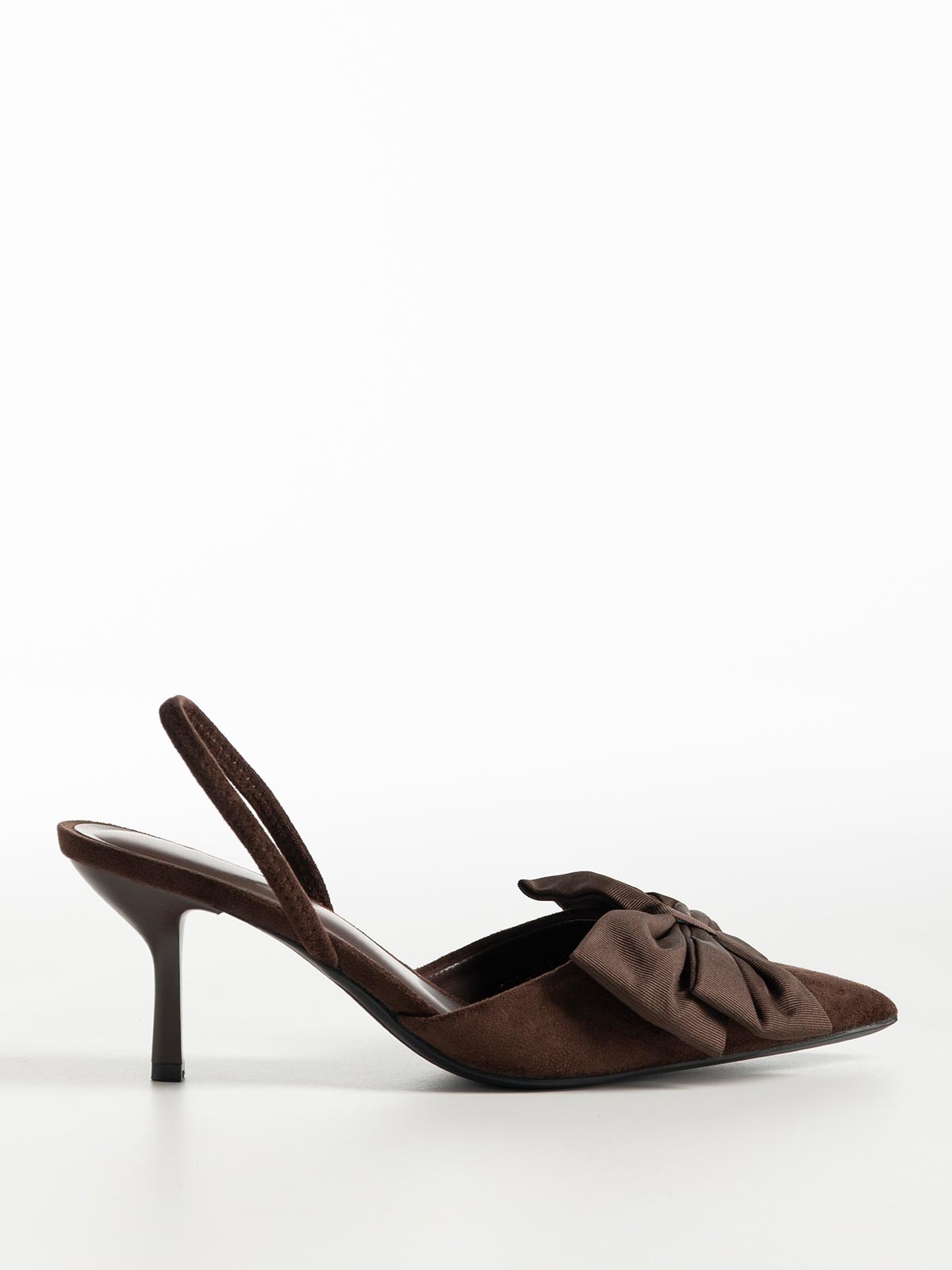 Γόβες openheel suede με φιόγκο & λεπτό τακούνι