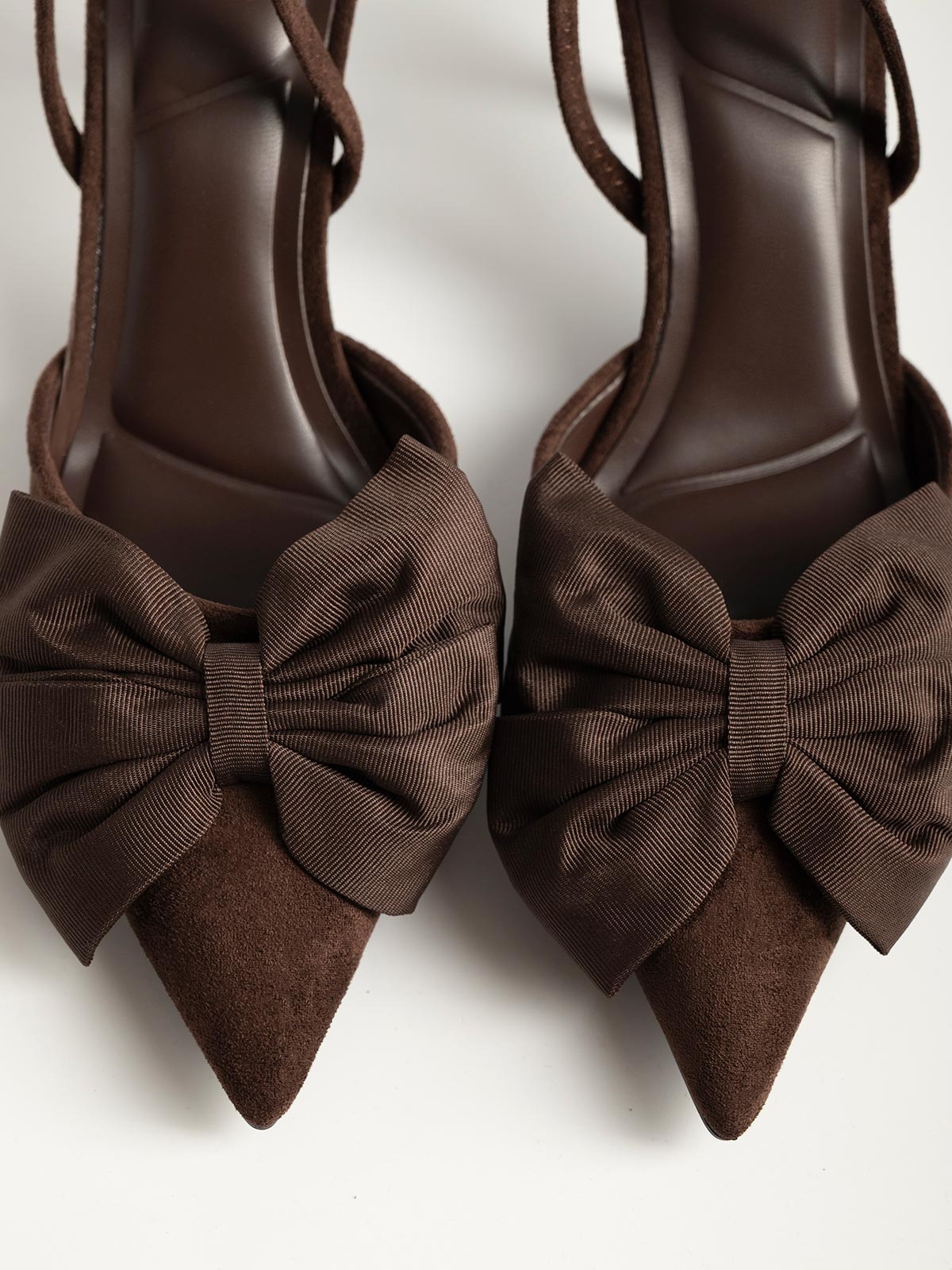 Γόβες openheel suede με φιόγκο & λεπτό τακούνι