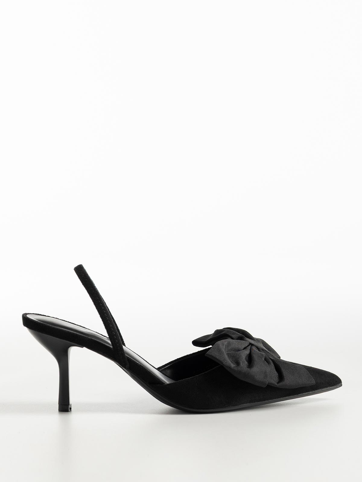 Γόβες openheel suede με φιόγκο & λεπτό τακούνι