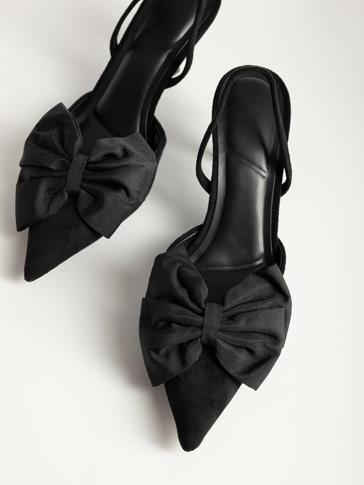 Γόβες openheel suede με φιόγκο & λεπτό τακούνι