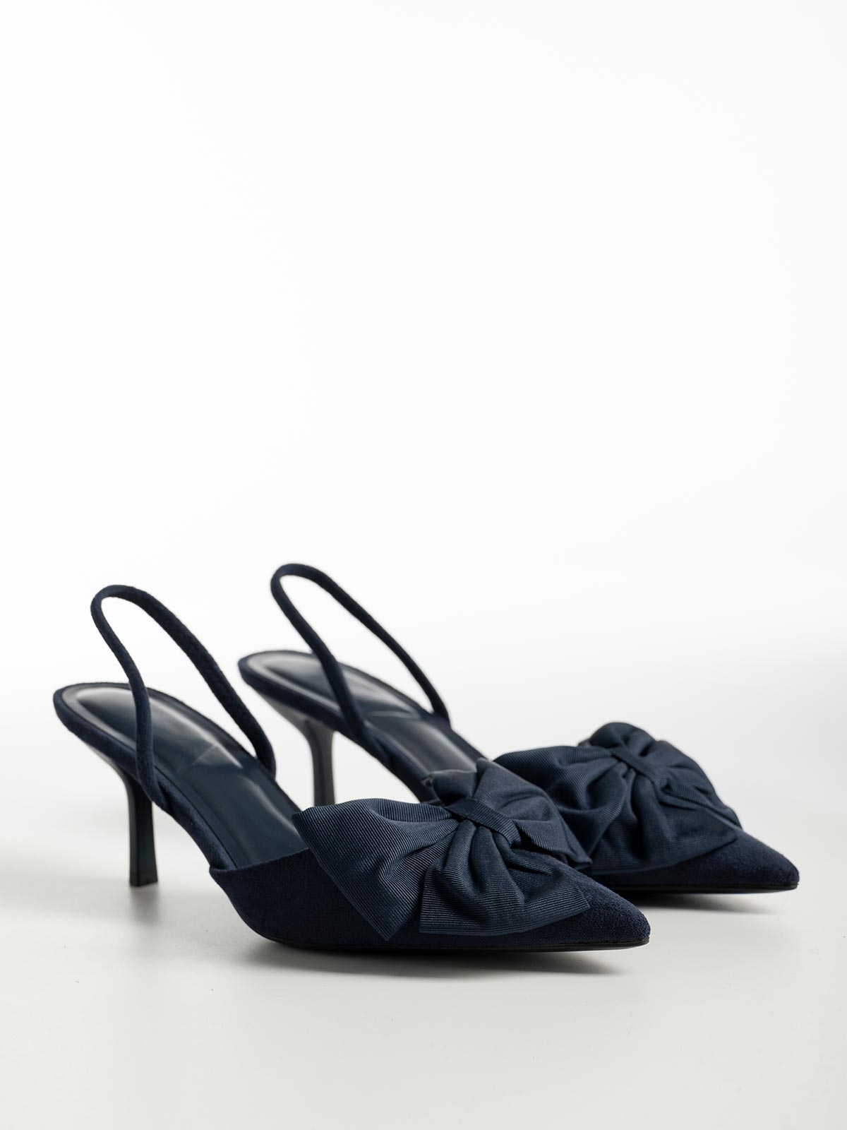 Γόβες openheel suede με φιόγκο & λεπτό τακούνι