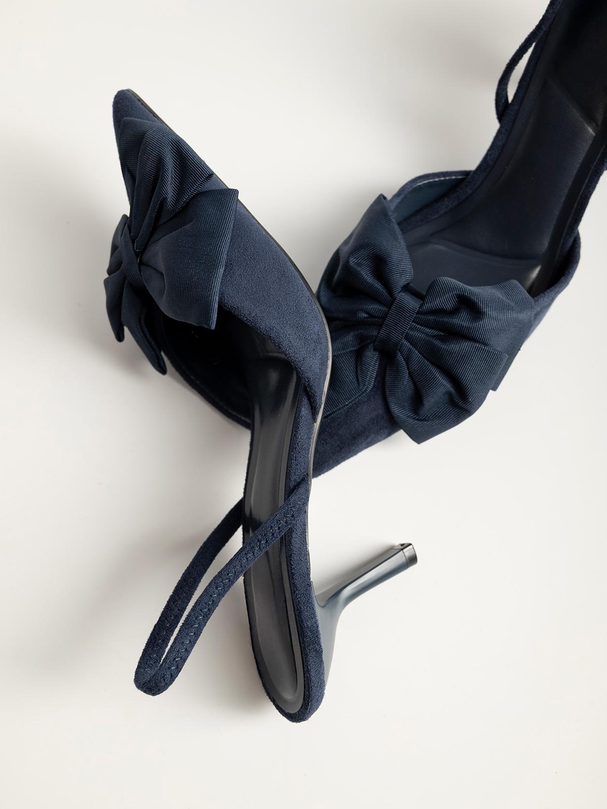 Γόβες openheel suede με φιόγκο & λεπτό τακούνι