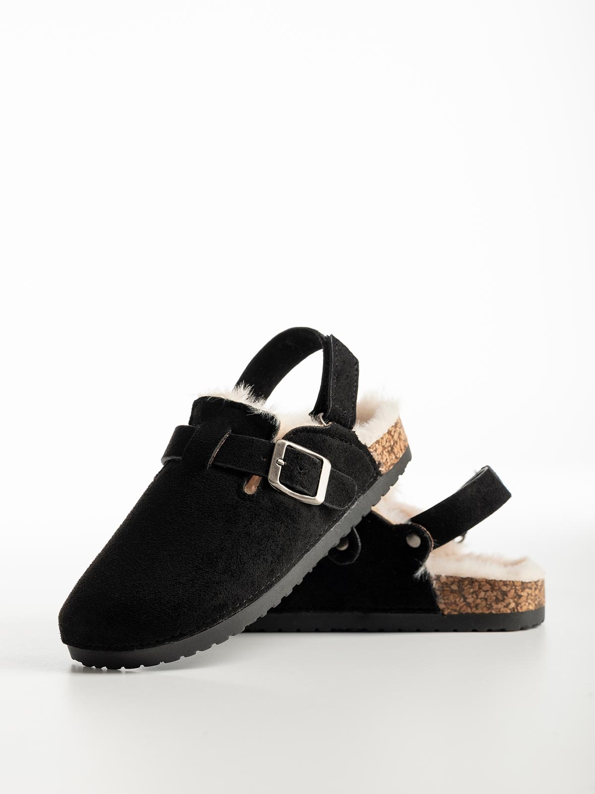 Παιδικά clogs suede με γούνα & λουράκι