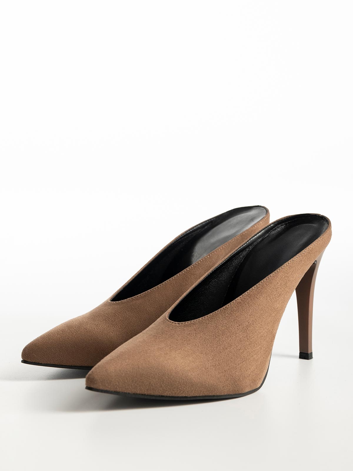 Mules BOZIKIS x Gin suede μυτερά με ψηλό λεπτό τακούνι