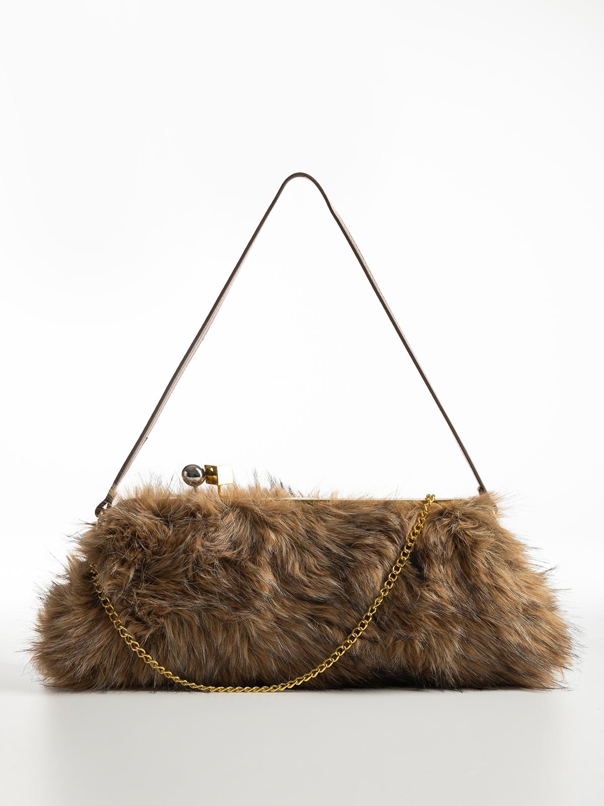 Γυναικείο γούνινο clutch με μεταλλικό κούμπωμα & αλυσίδα