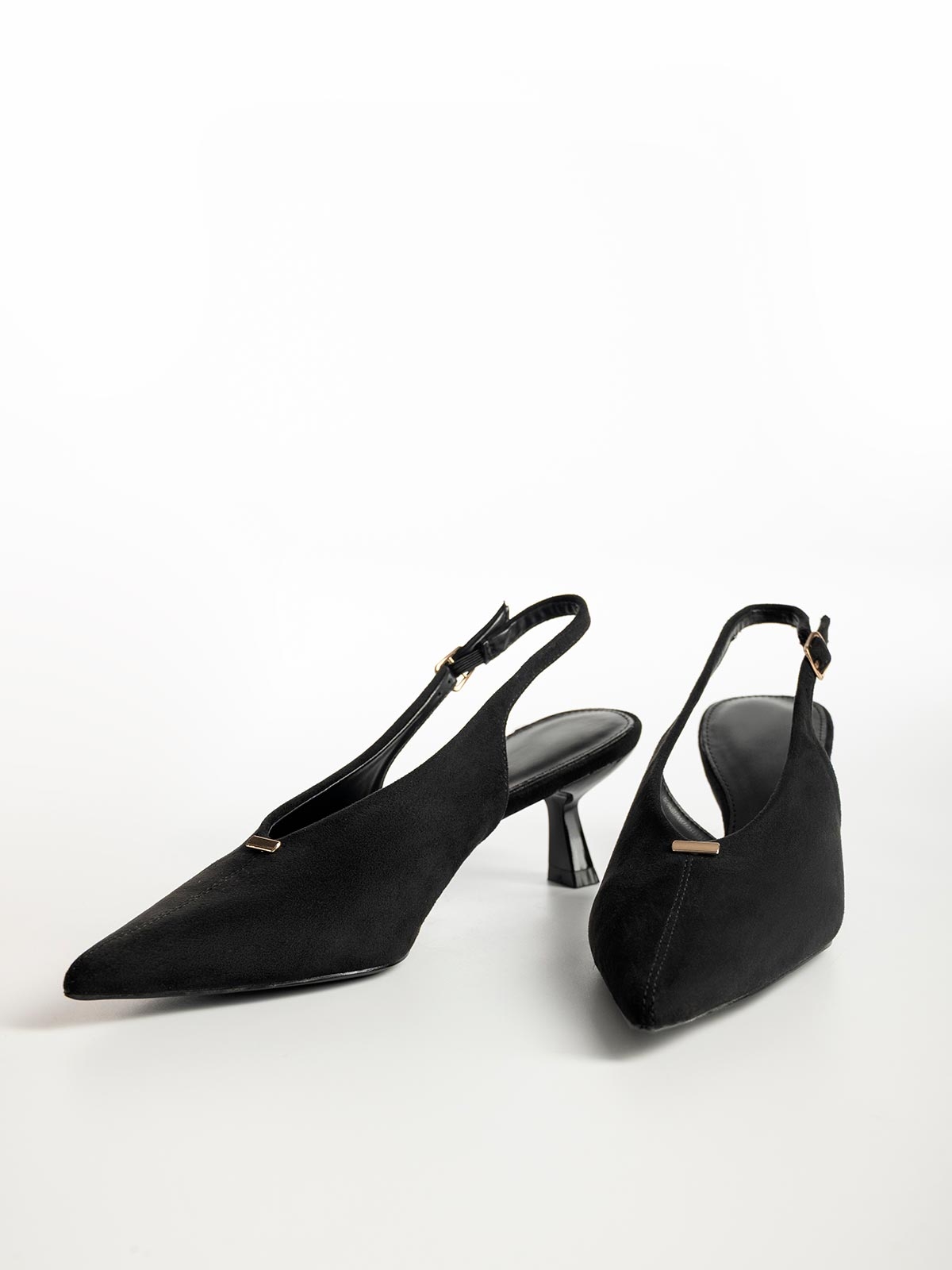 Γόβες slingback suede μυτερές με kitten heel