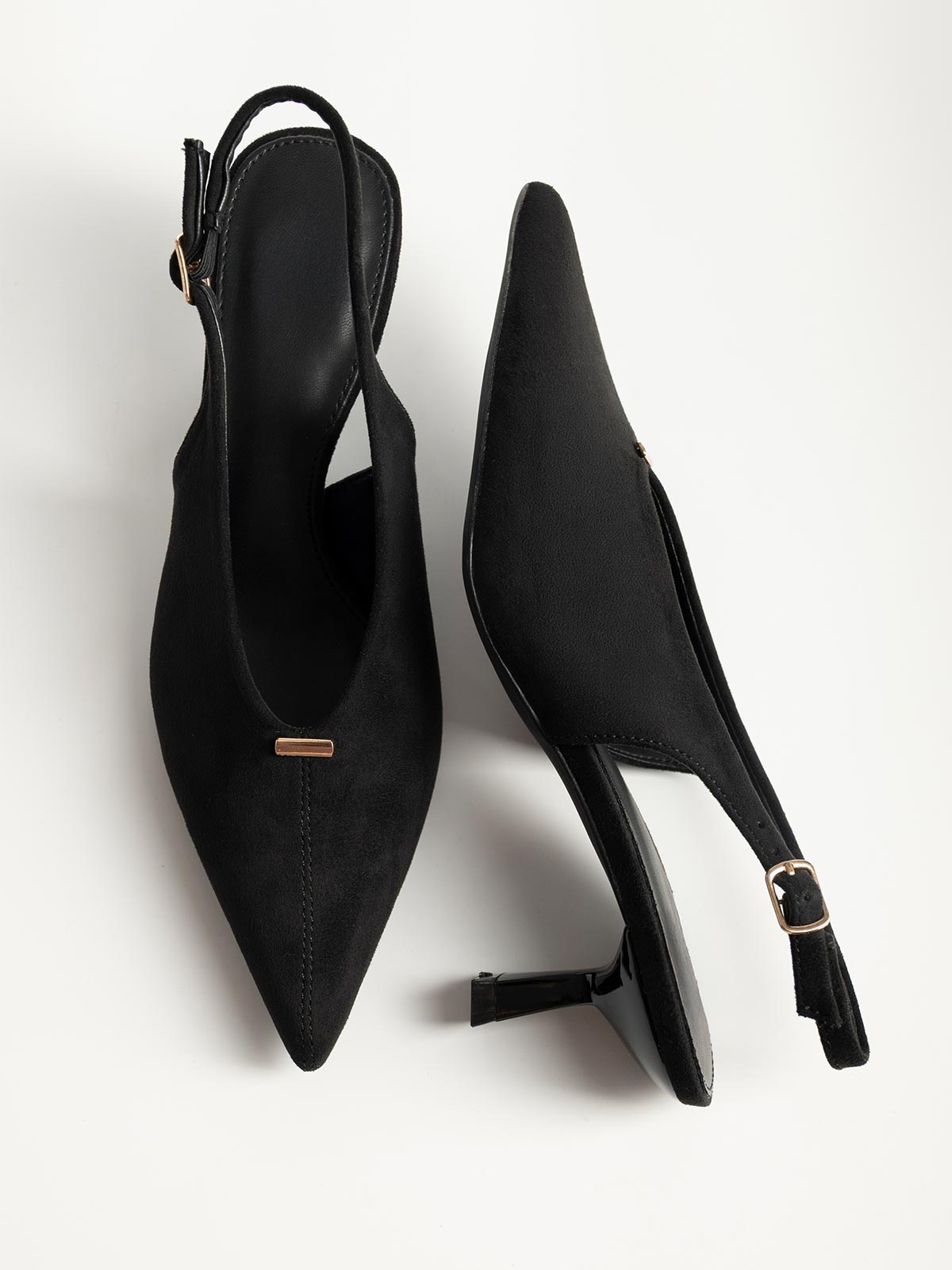 Γόβες slingback suede μυτερές με kitten heel