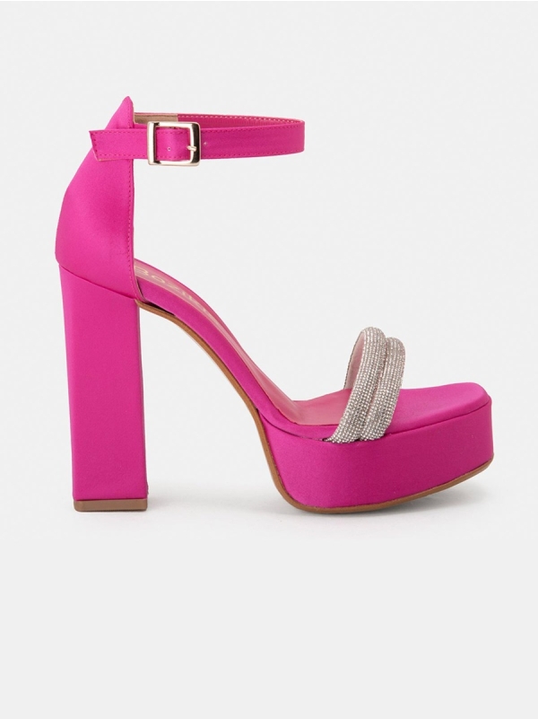 Product Image Πέδιλα σατέν BOZIKIS με φιάπα, χοντρό τακούνι & strass