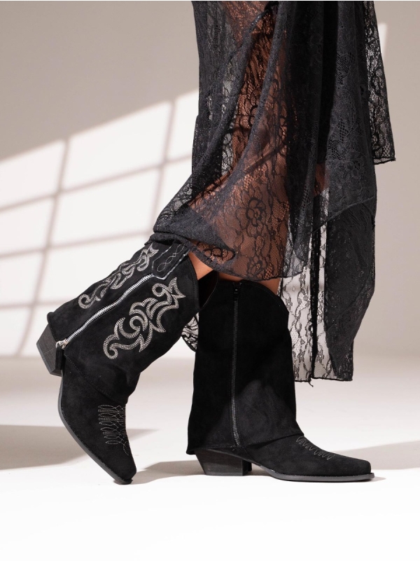 Product Image Cowboy folded μποτάκια suede με διακοσμητικό φερμουάρ