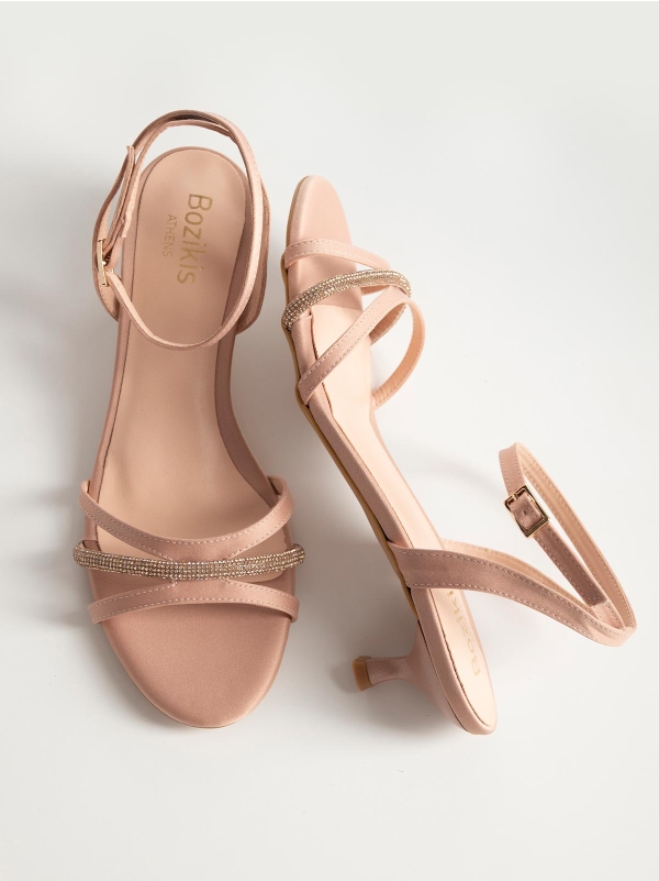 Product Image Πέδιλα BOZIKIS σατέν με strass λουράκια & kitten heel